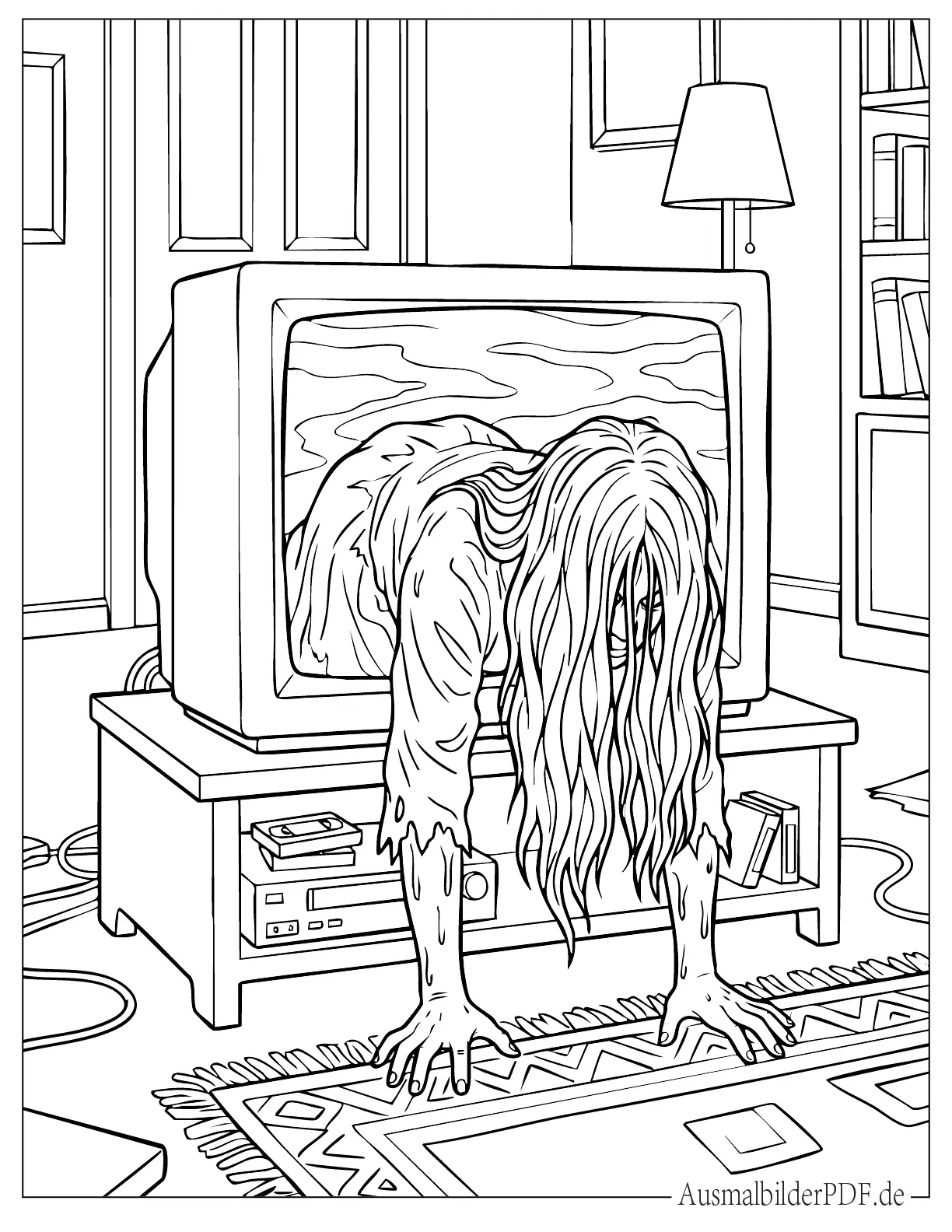 Das Mädchen aus The Ring steigt aus dem Fernseher Malvorlage