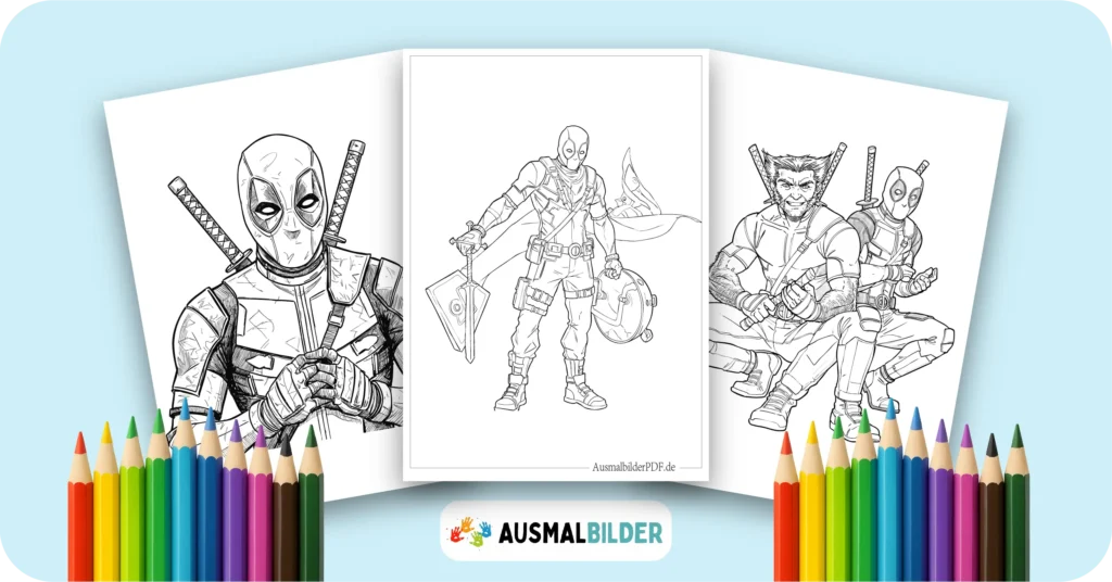 Deadpool Ausmalbilder kostenlose Malvorlagen zum Ausdrucken für Kinder und Erwachsene