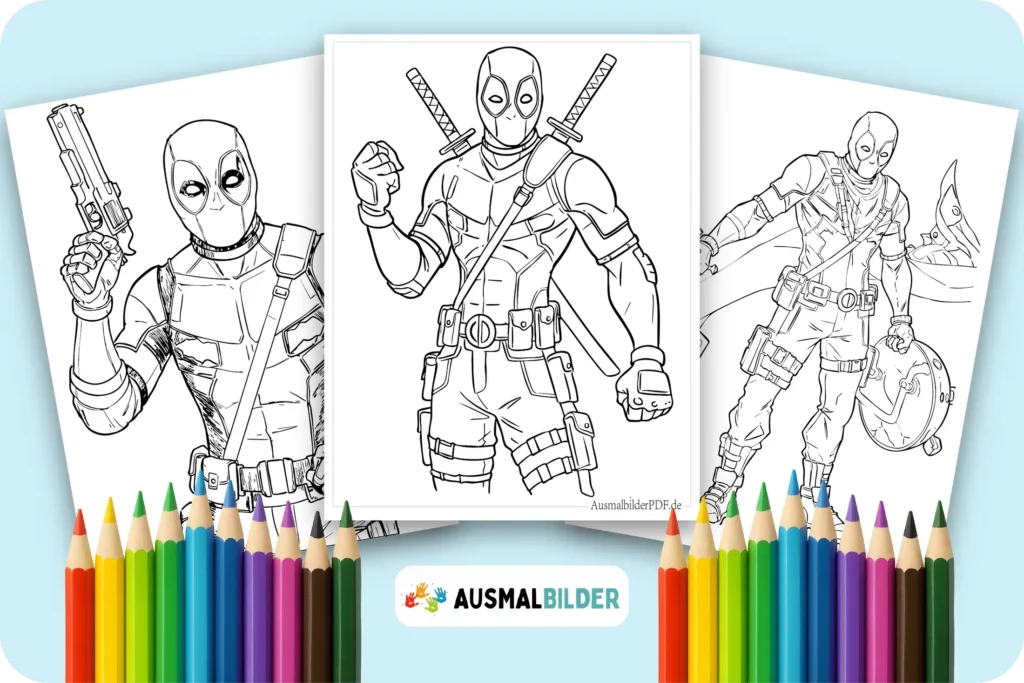 Deadpool Ausmalbilder kostenlose Malvorlagen zum Ausdrucken für Kinder und Erwachsene