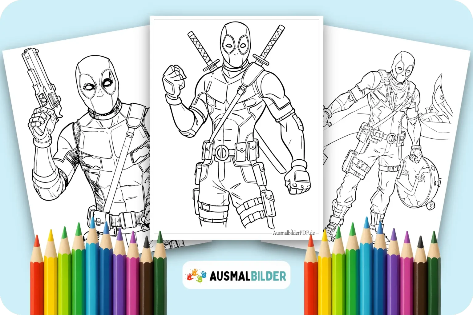 Deadpool Ausmalbilder kostenlose Malvorlagen zum Ausdrucken für Kinder und Erwachsene