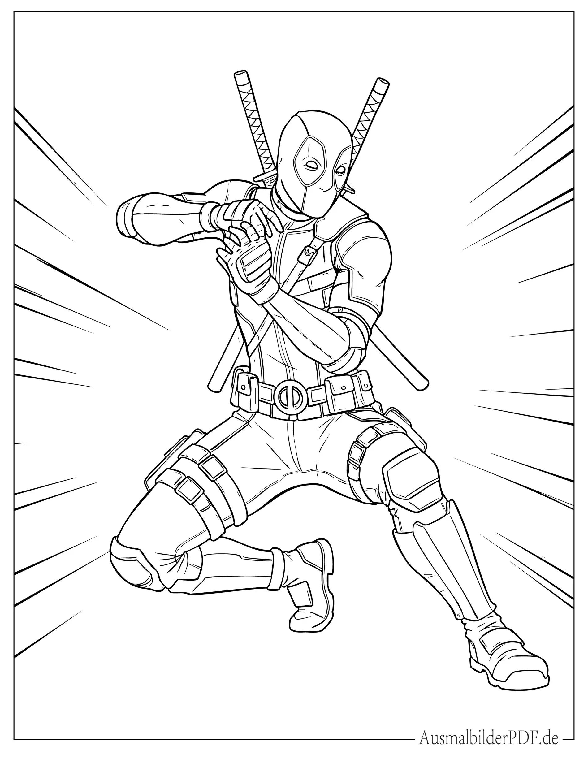 18 Deadpool Ausmalbilder (Gratis Malvorlagen zum drucken) Deadpool in cooler Pose Ausmalbild