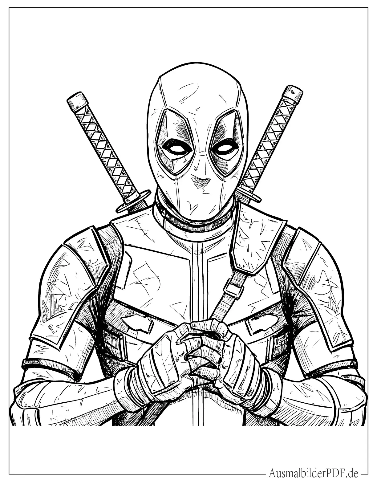 18 Deadpool Ausmalbilder (Gratis Malvorlagen zum drucken) Detaillierter Deadpool Ausdruckbare Ausmalvorlage