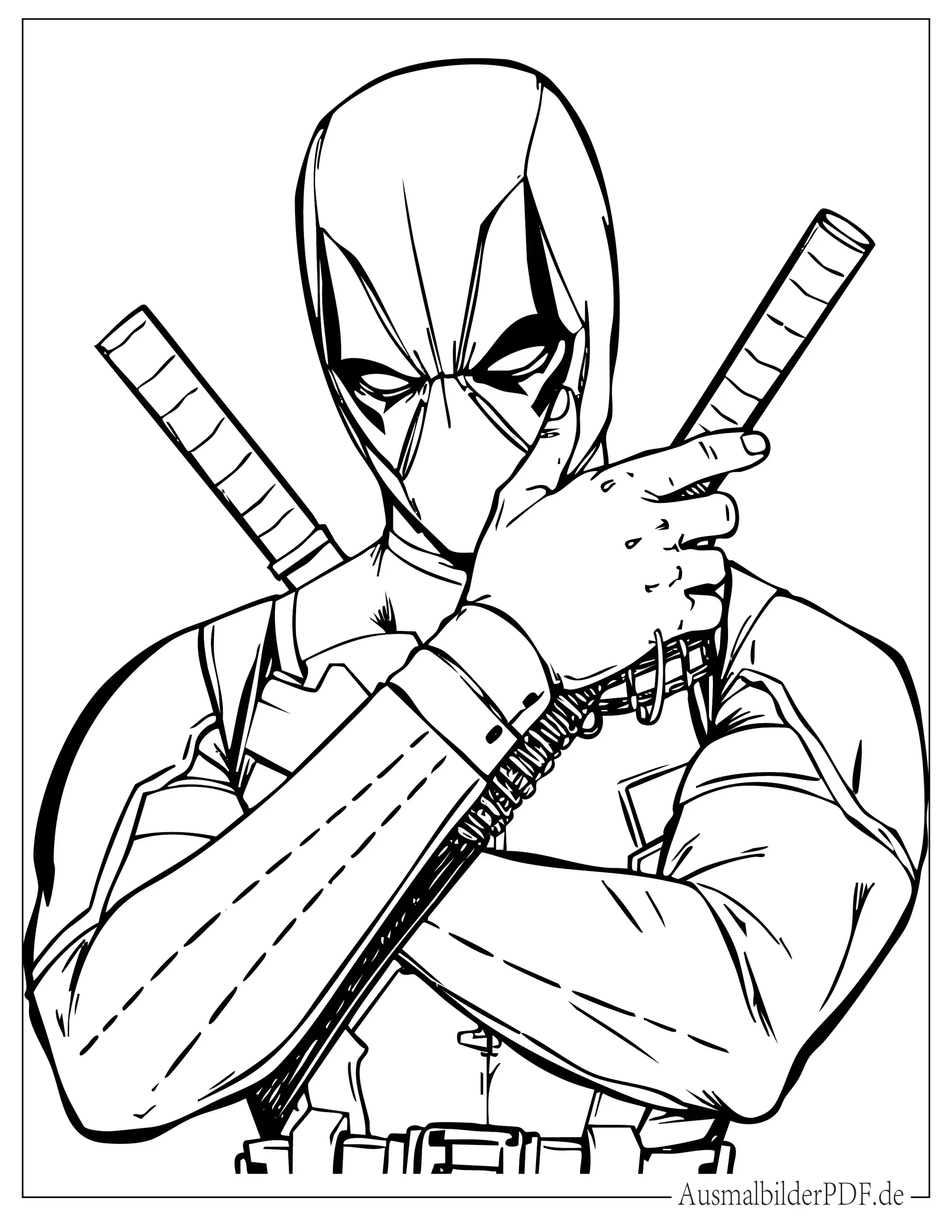18 Deadpool Ausmalbilder (Gratis Malvorlagen zum drucken) Superheld Deadpool Nahaufnahme Ausdruckbare Ausmalbild