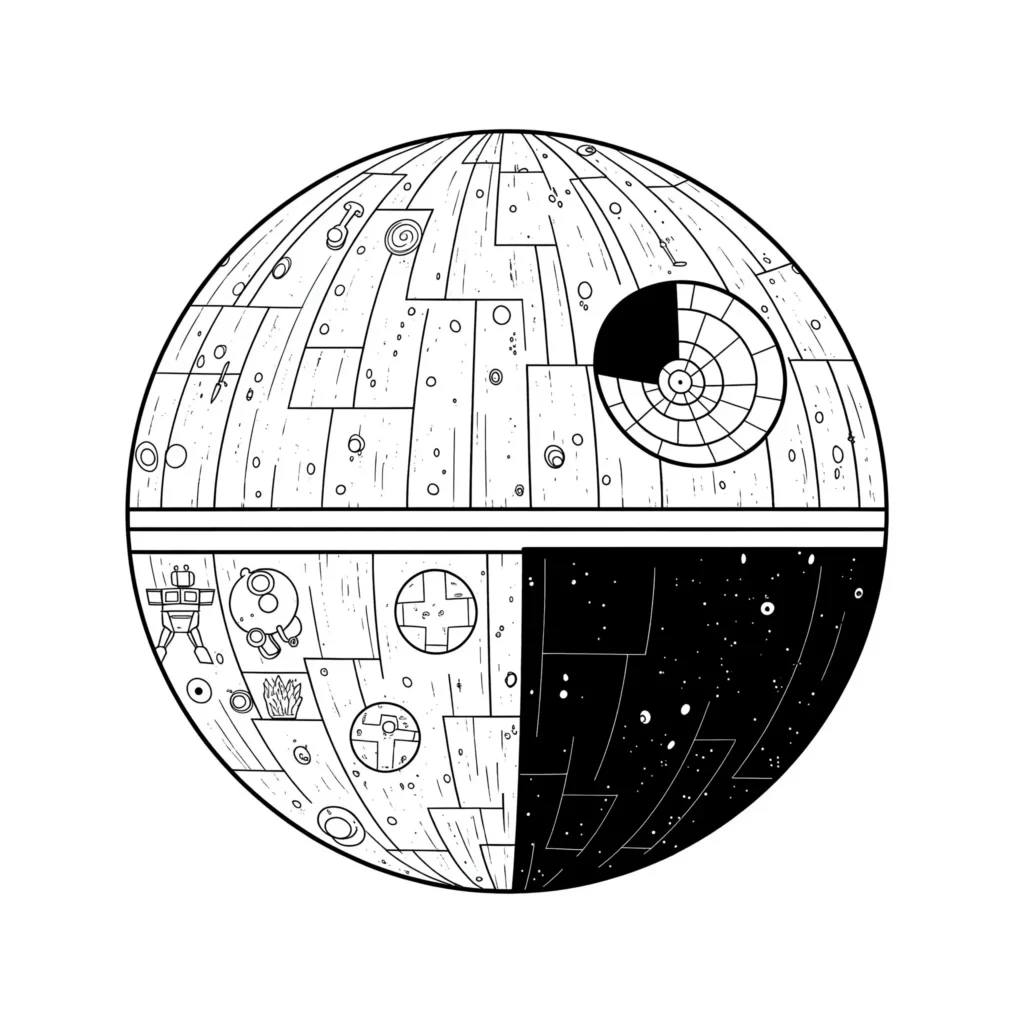 24 Star Wars Ausmalbilder (Gratis Malvorlage zum Ausdrucken) Star Wars Ausmalbild des Todessterns zum Ausdrucken für Kinder