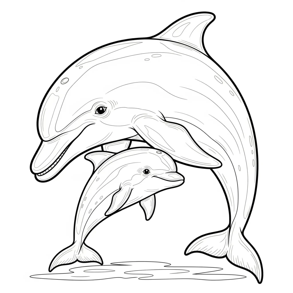 Delfin Mama und Delfin Baby Ausmalbild für kinder mit delfin mama und baby zum ausdrucken kostenlos als pdf
