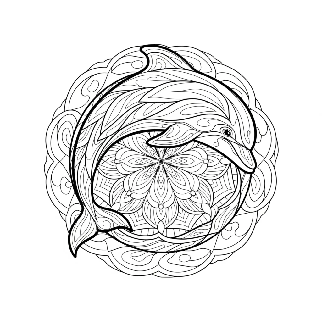 Delfin Mandala Ausmalbild zum ausdrucken kostenlos als mandala motiv für kinder als pdf