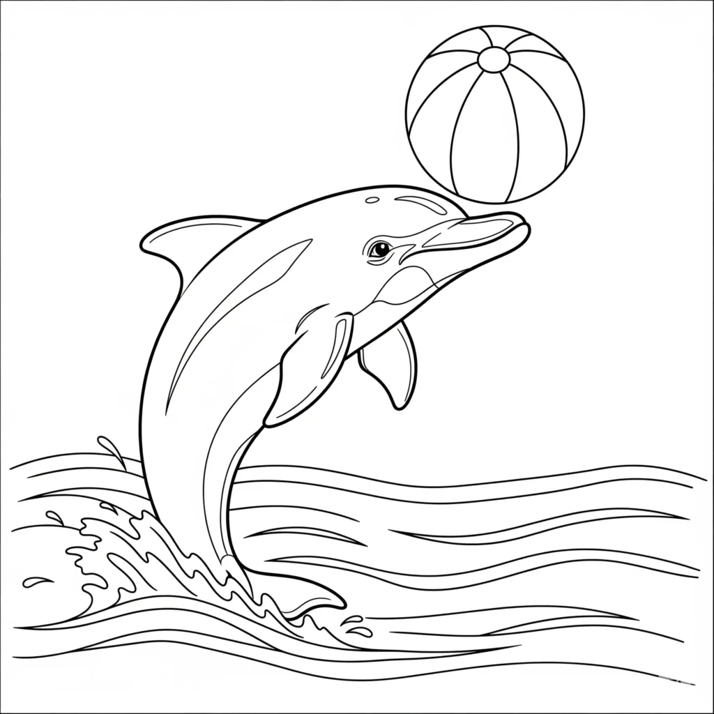 delfin malvorlage kostenlos zeigt einen delfin der mit einem ball spielt als pdf zum ausdrucken für kinder