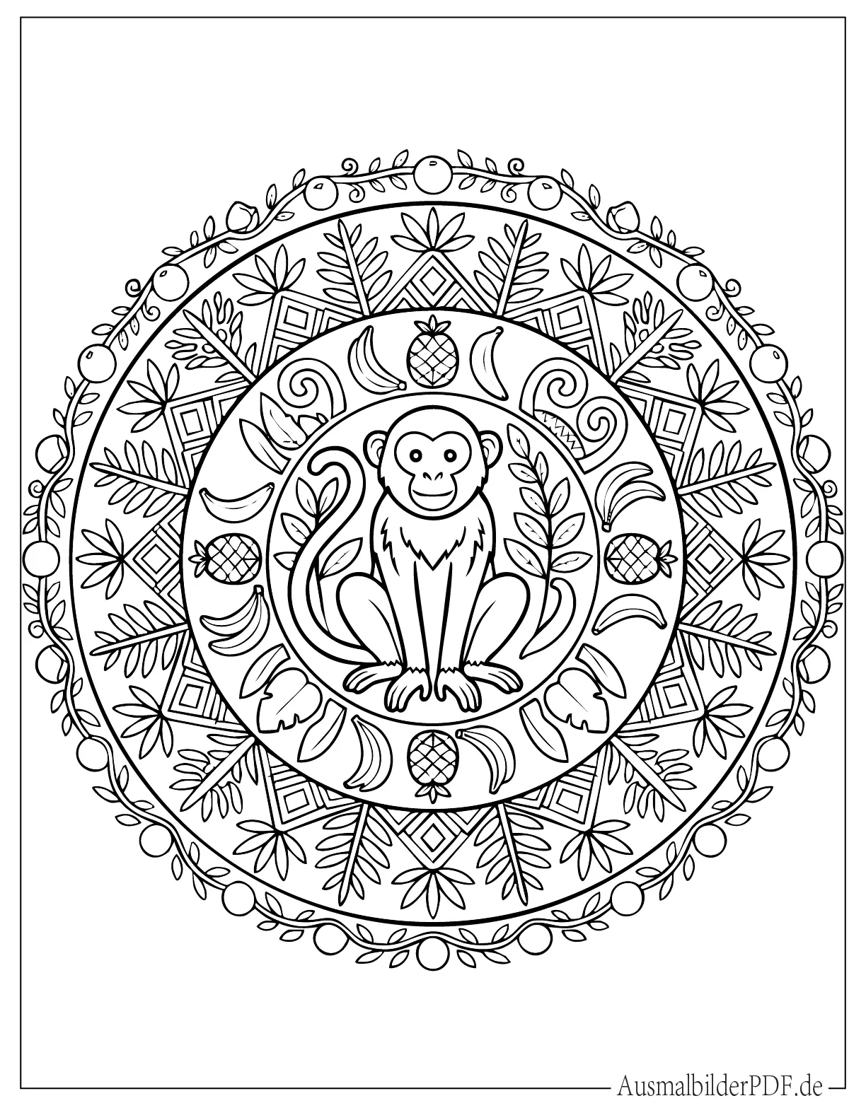 20 Affen Ausmalbilder (Kostenlos Malvorlagen zum Download) Detailliertes Affen Mandala Ausmalbild für Erwachsene