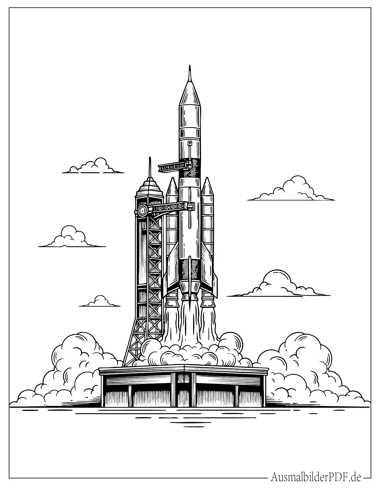 10+ Rakete Ausmalbilder (Kostenlos Malvorlagen zum drucken) Detaillierte Rakete kurz vor dem Start Ausmalbild