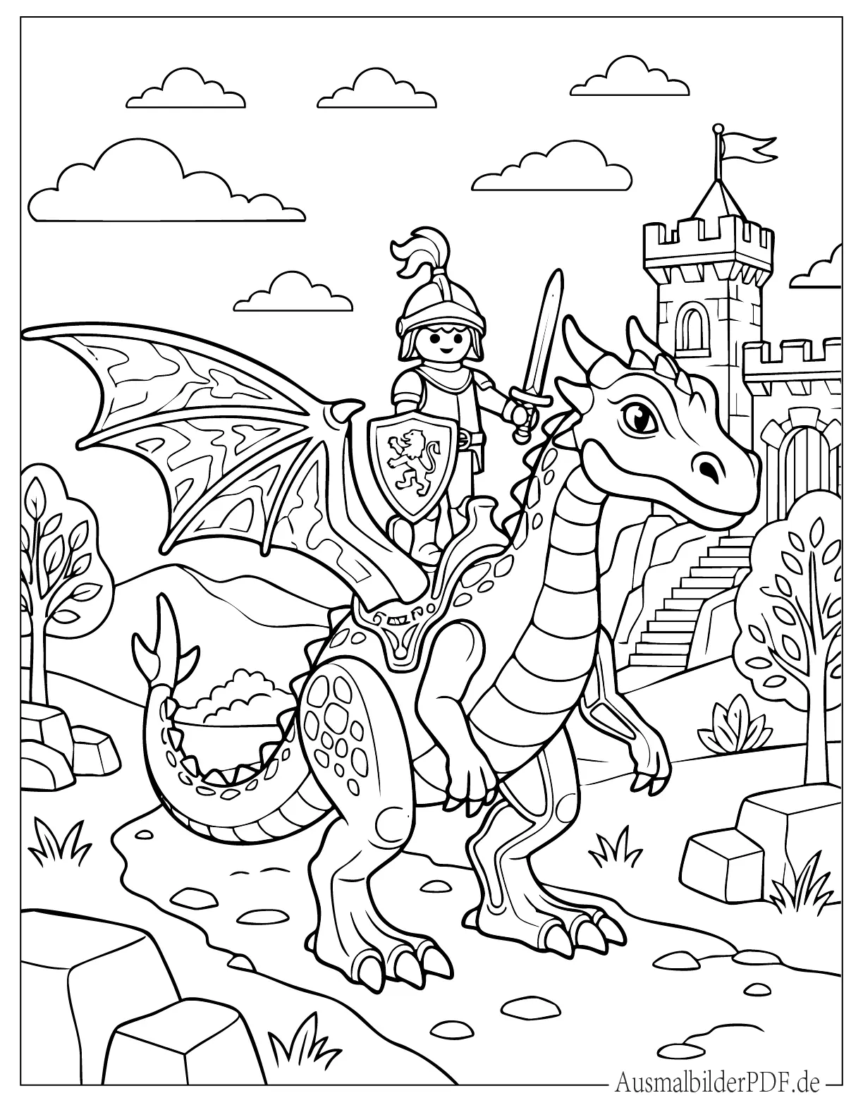 Detaillierter Playmobil Drache zum Ausmalen