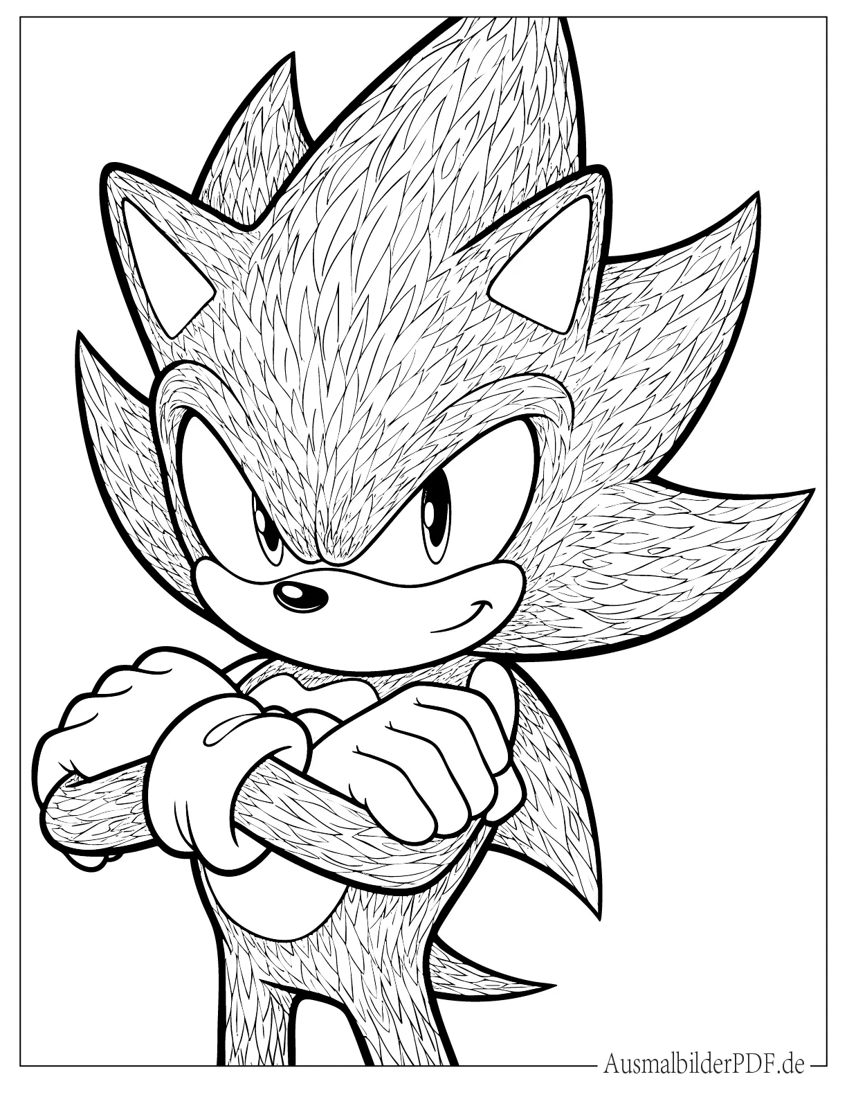 10+ Sonic Ausmalbilder (Gratis Malvorlagen zum Ausdrucken) Detaillierter Super Sonic mit verschränkten Armen Malvorlage