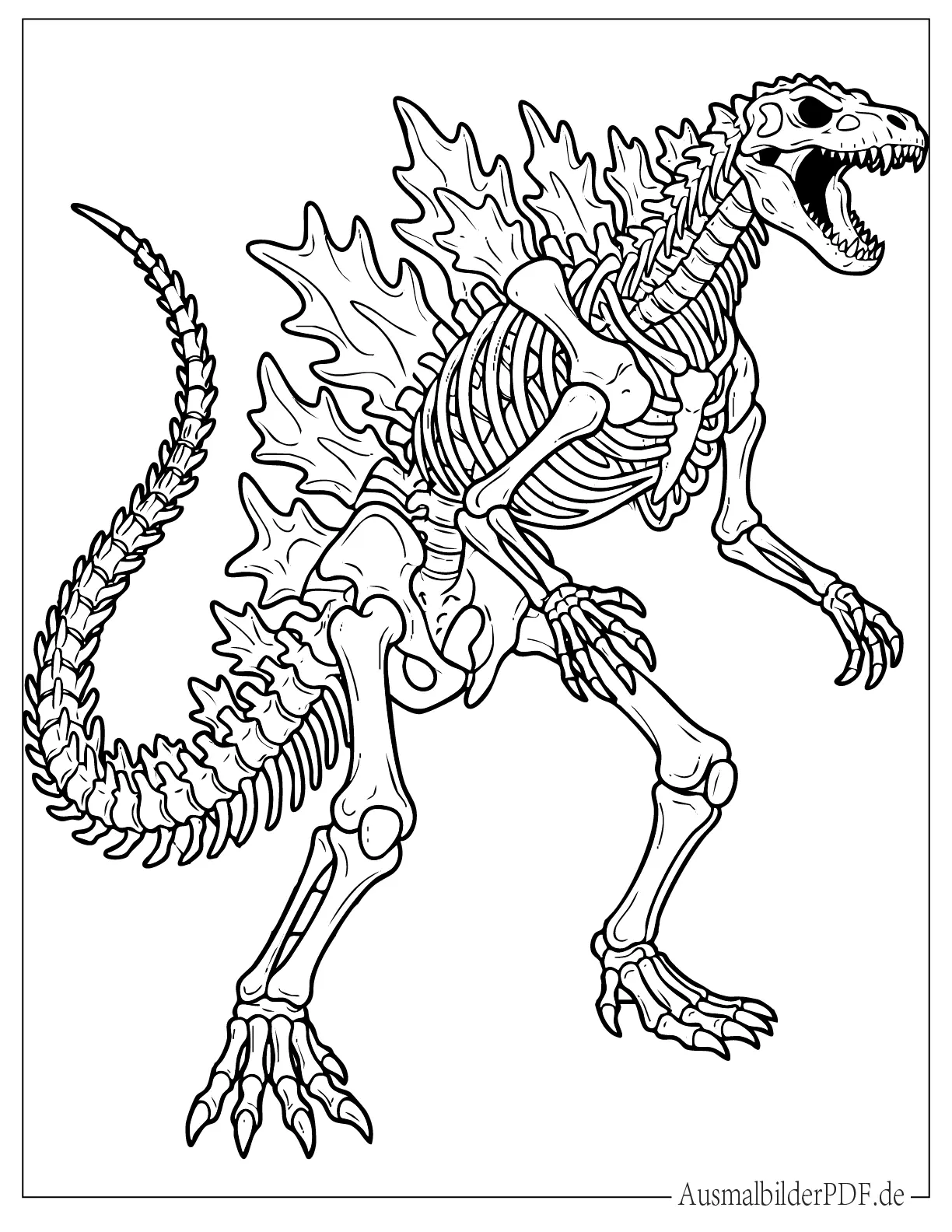 Detailliertes Godzilla Skelett Ausmalbild zum Ausdrucken