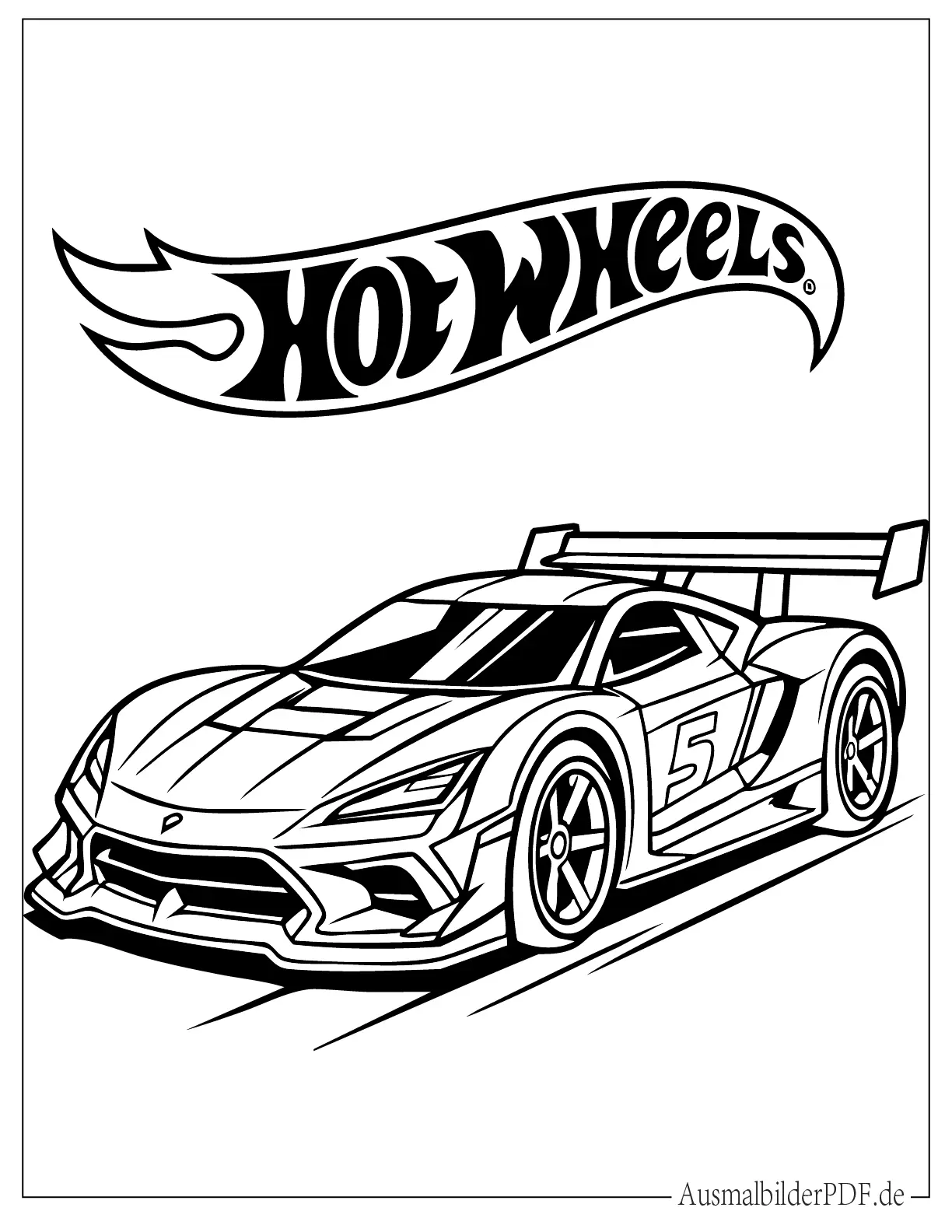 Detailliertes Hot Wheels Rennauto Ausmalvorlage
