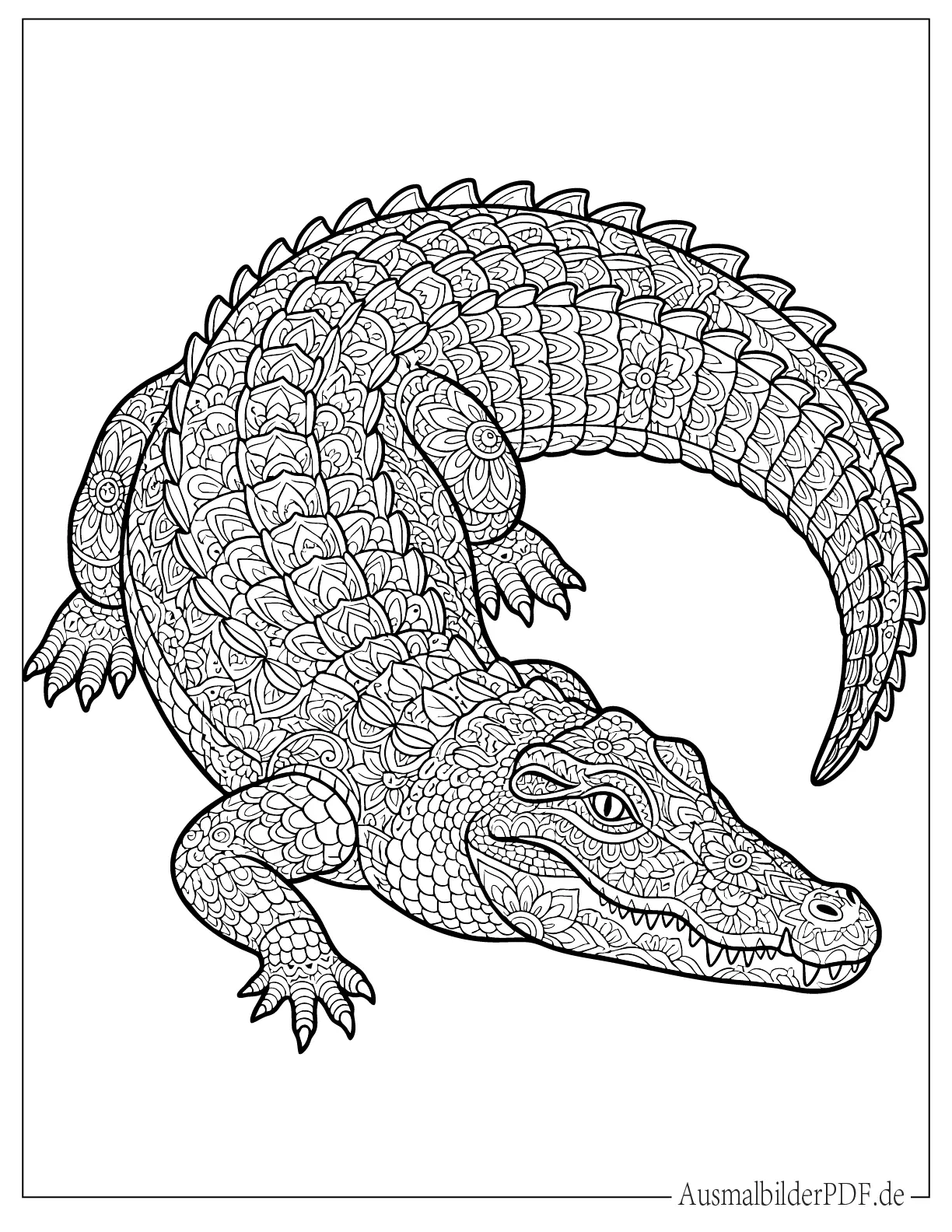 Detailliertes Krokodil Mandala für Erwachsene