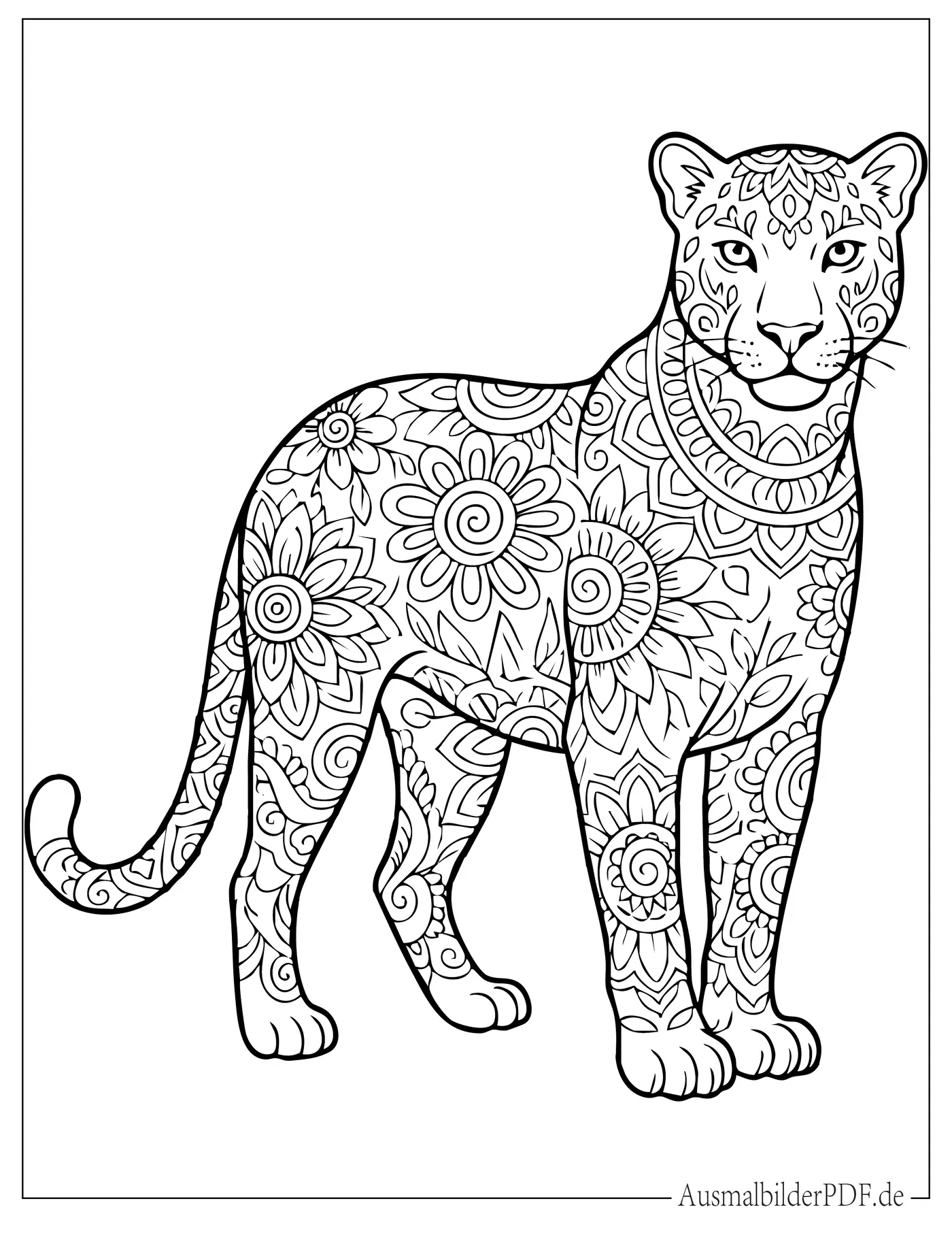Detailliertes Panther Mandala Ausmalbild für Erwachsene