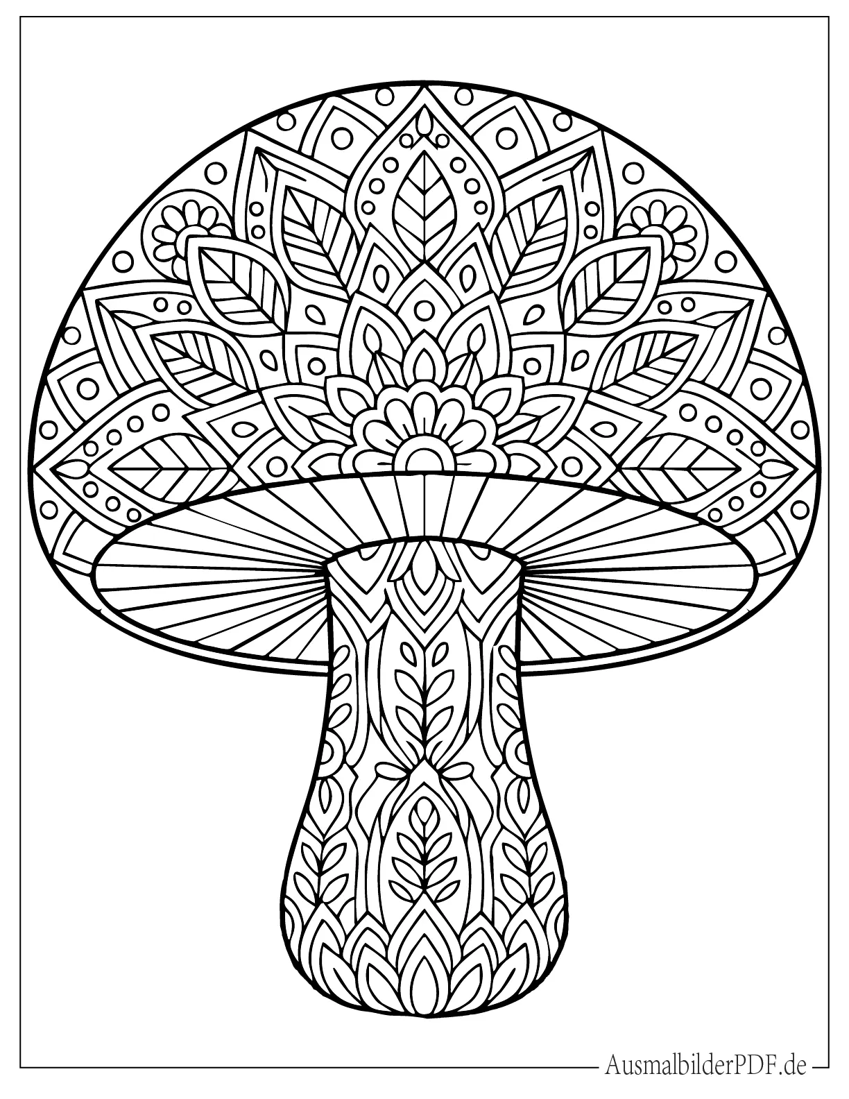 Detailliertes Pilz Mandala Ausmalbild für Erwachsene