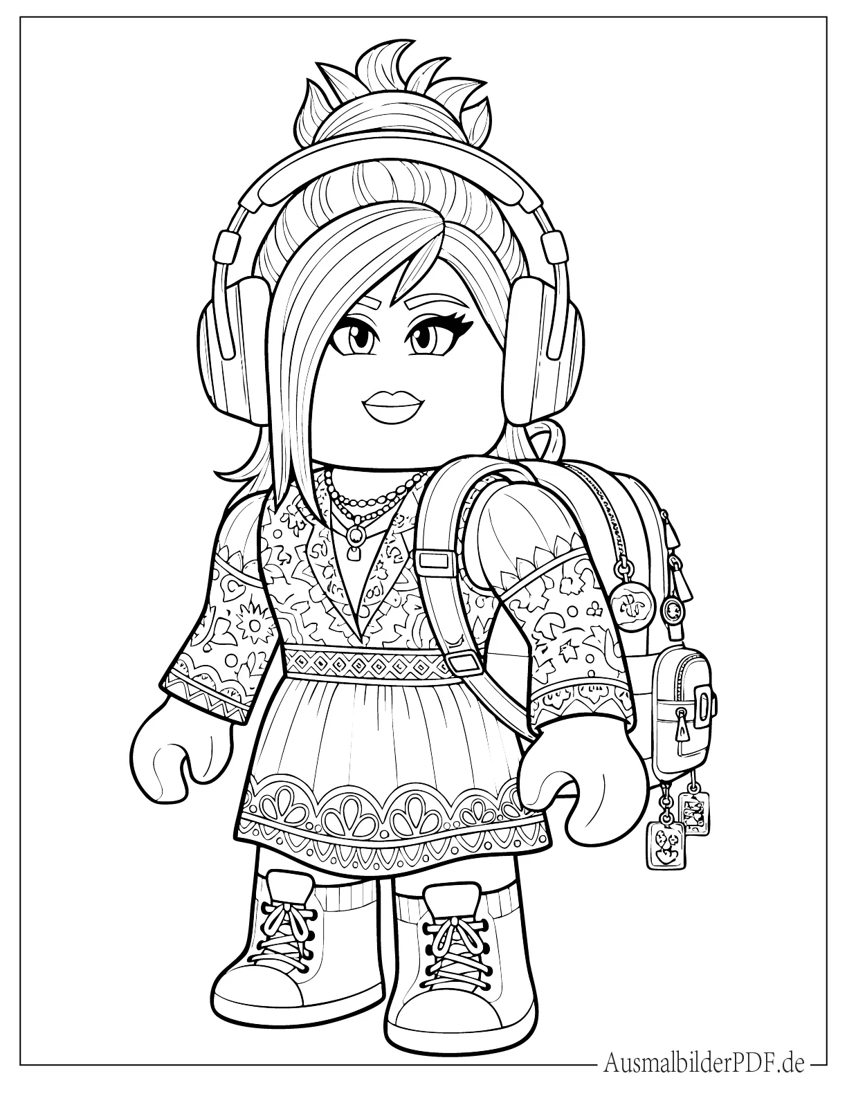 Detailliertes Roblox Mädchen Avatar Malvorlage