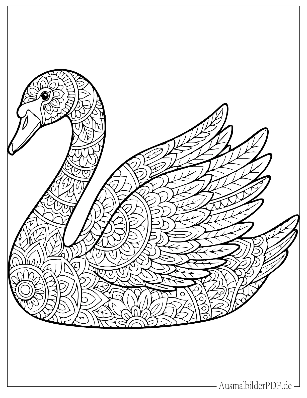 Detaillierter Schwan Körper gefüllt mit Mandala Mustern Ausmalbild für Erwachsene