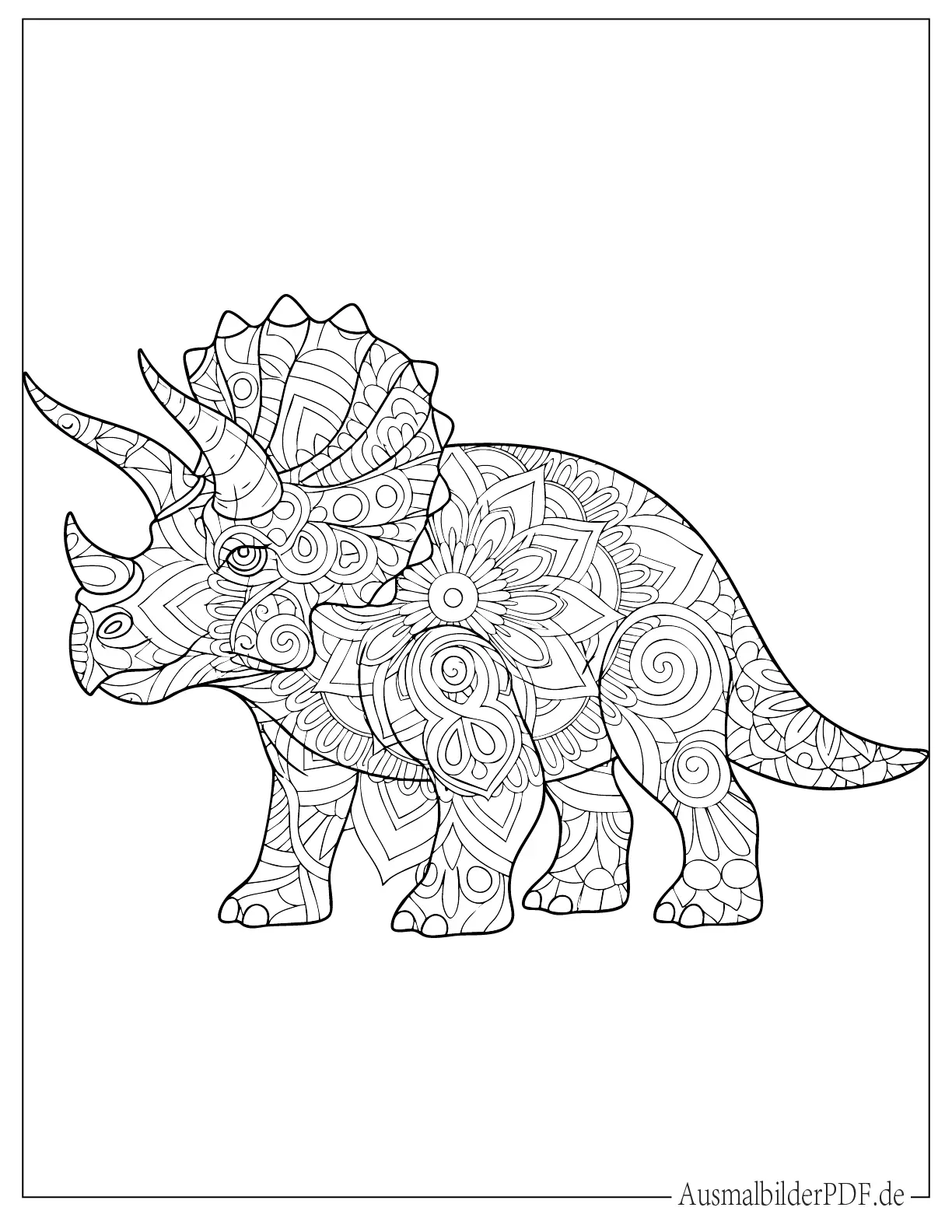 Detailliertes Triceratops Mandala Malvorlage
