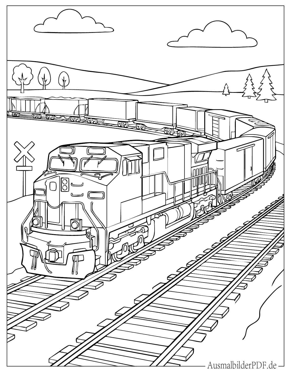 10+ Kostenlos Eisenbahn und Zug Ausmalbilder zum Ausdrucken) Realistischer Diesel Güterzug Ausmalbild