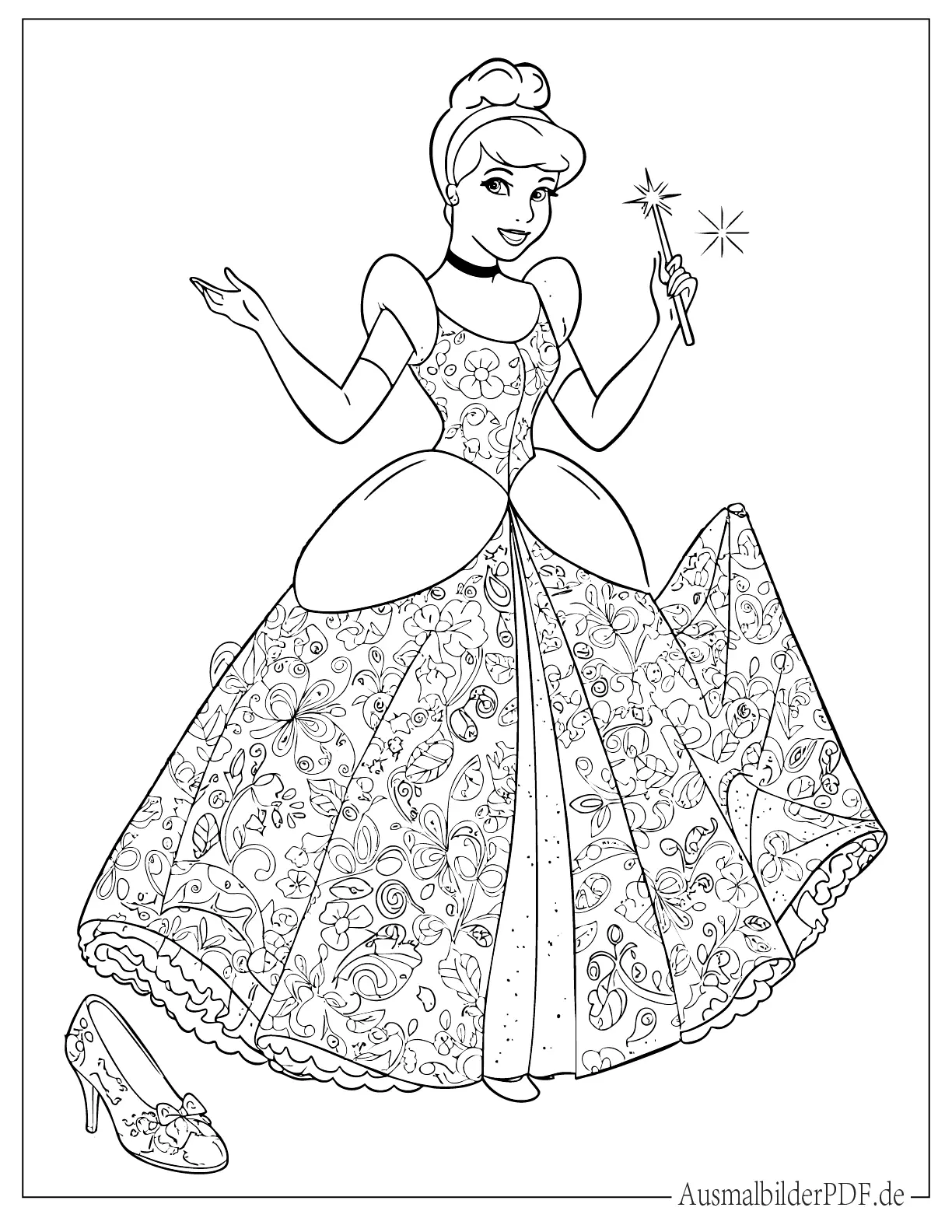Wunderschöne Disney Prinzessin Cinderella zum Ausmalen
