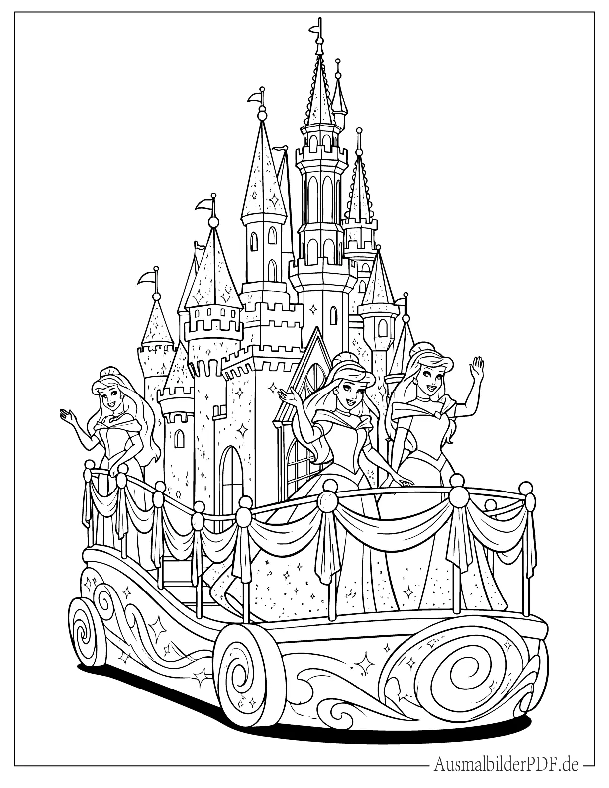 Disney Prinzessin königliche Parade Ausmalbild zum Ausdrucken