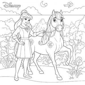 Disney Prinzessin reitet auf Pferd – Ausmalbild für Kinder zum Ausdrucken