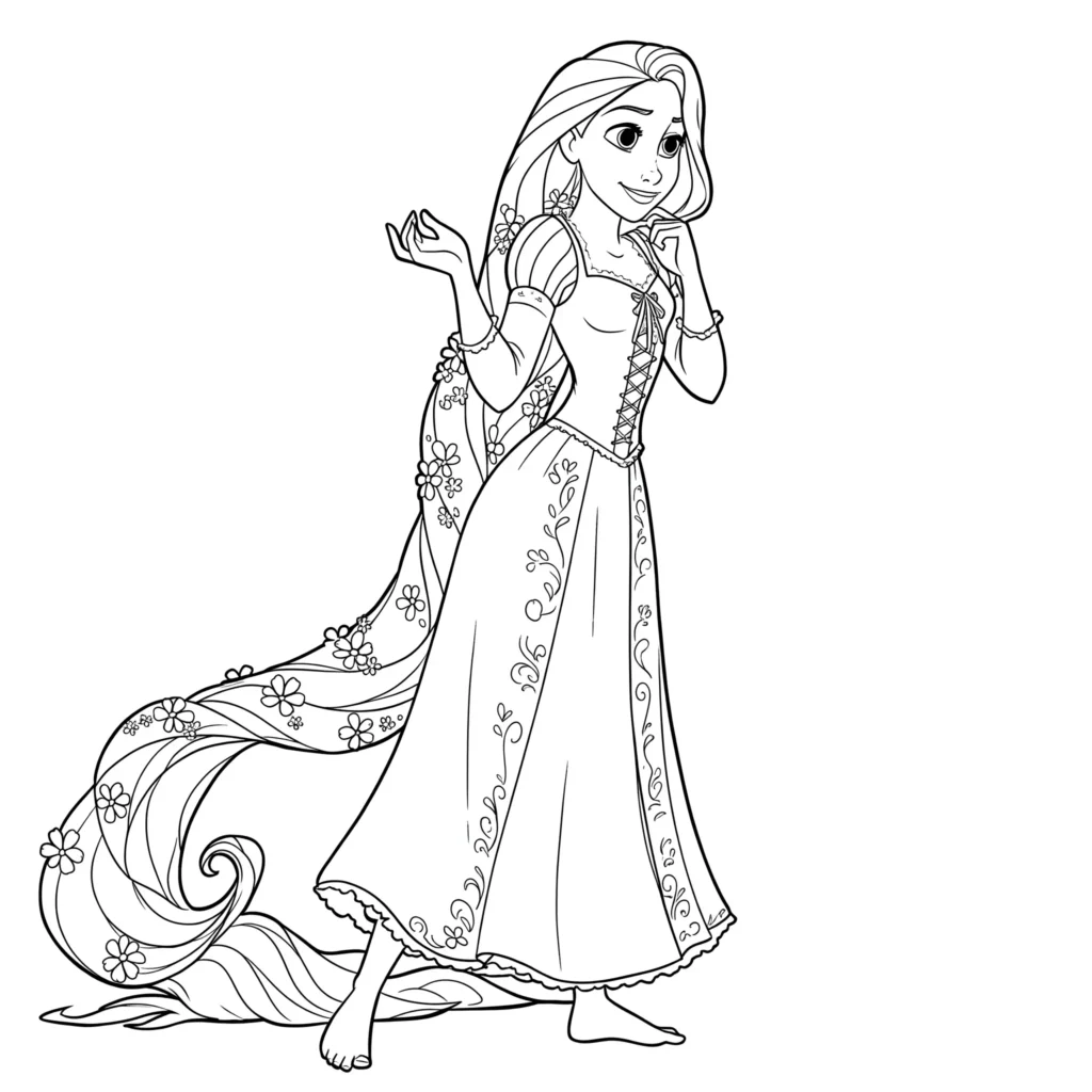 Disney Rapunzel Ausmalbild zum Ausdrucken – kostenlose Malvorlage für Kinder
