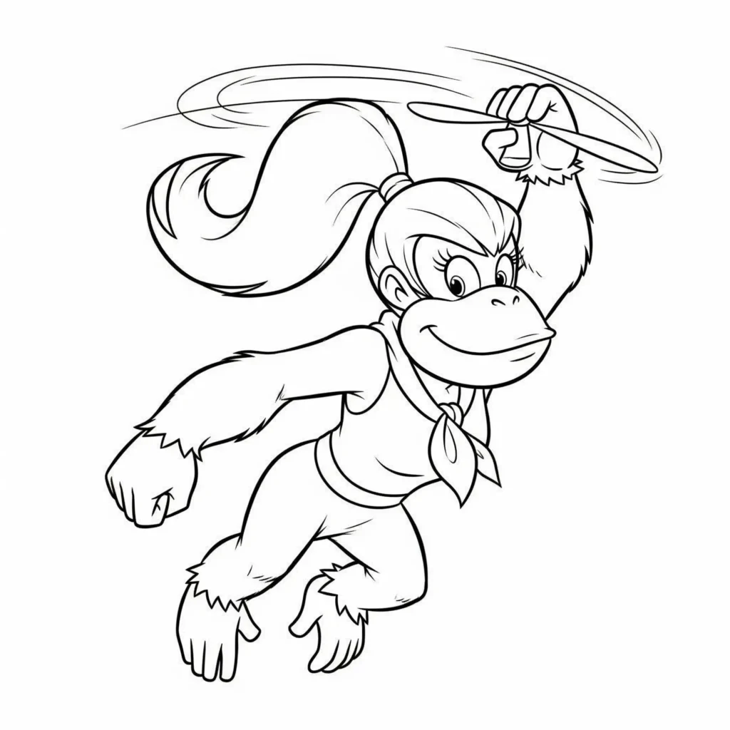Dixie Kong als Ausmalbild, perfekt zum kostenlosen Ausdrucken für Kinder