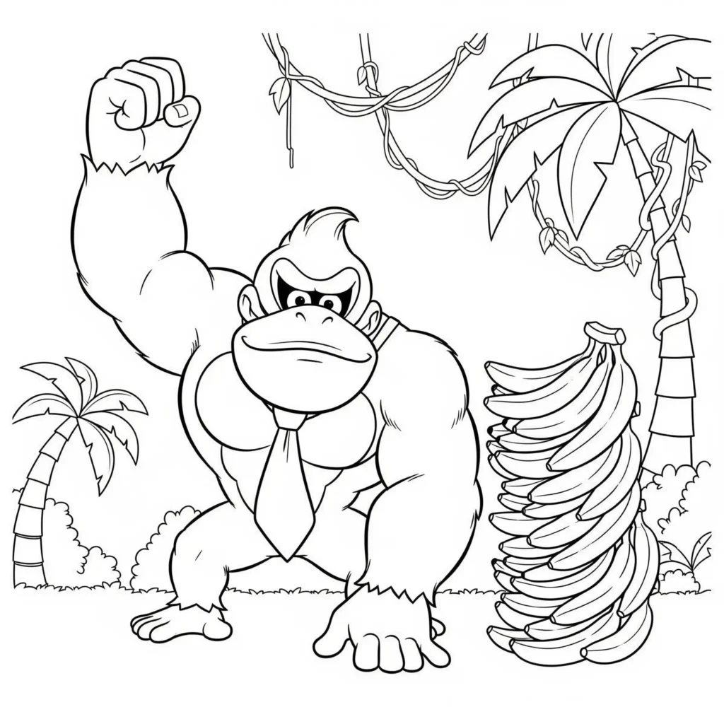 Donkey Kong Ausmalbild einfach und kostenlos zum Ausdrucken für Kinder