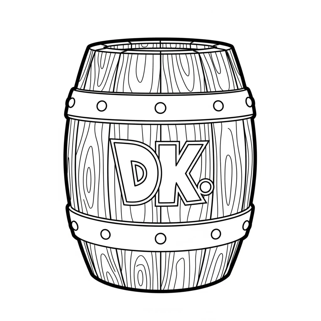 Donkey Kong Fass Ausmalbild, perfekt zum kostenlosen Ausdrucken für Kinder