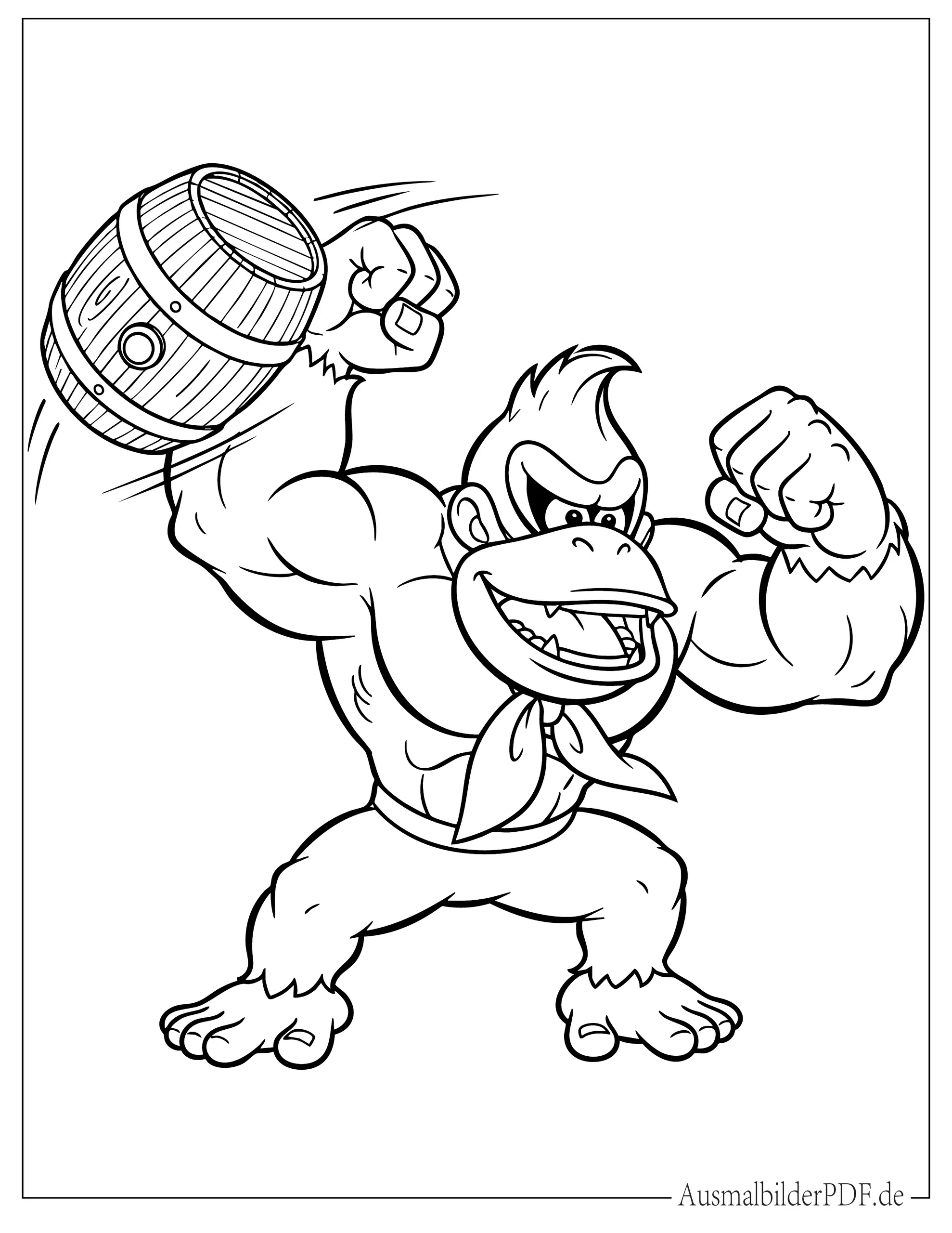 10 Donkey Kong Ausmalbilder (Gratis Malvorlagen zum drucken) Donkey Kong wirft ein Fass zum Ausmalen für Kinder
