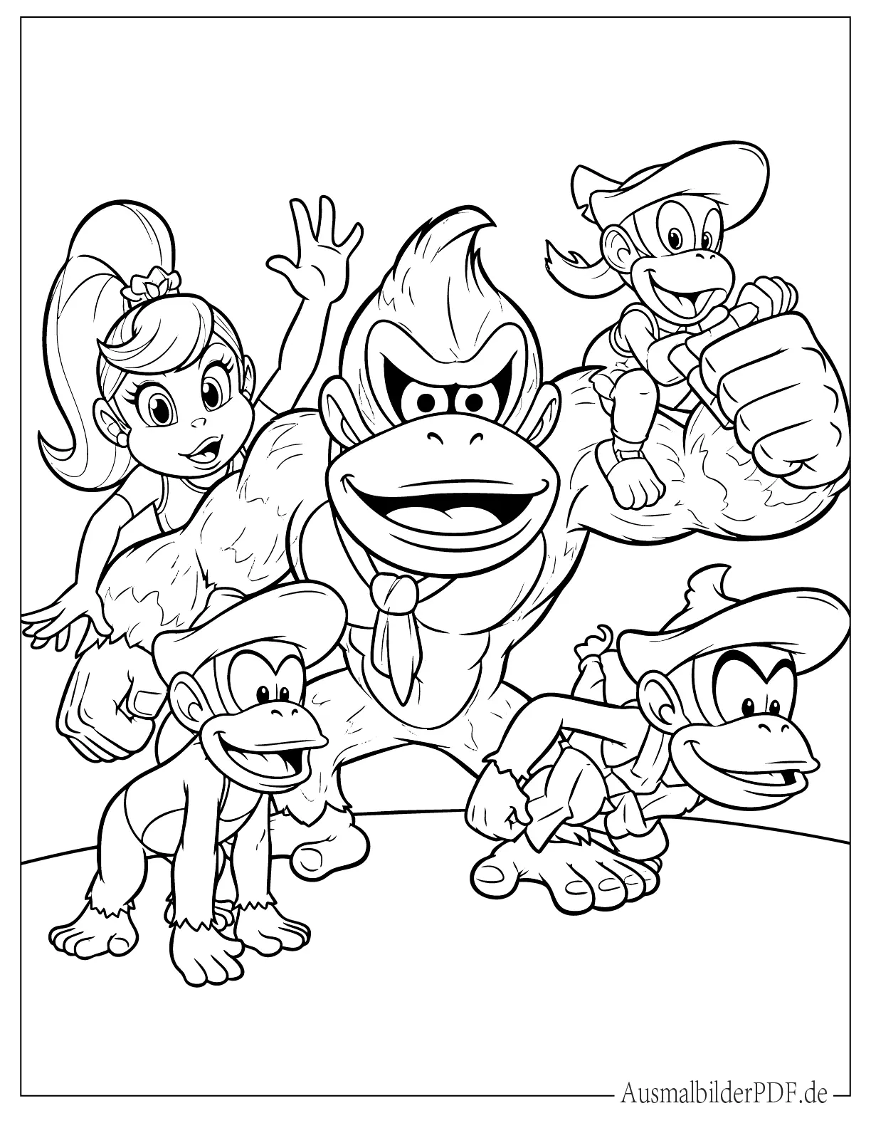10 Donkey Kong Ausmalbilder (Gratis Malvorlagen zum drucken) Donkey Kong mit Dixie Diddy und dem alten Kong zum Ausmalen