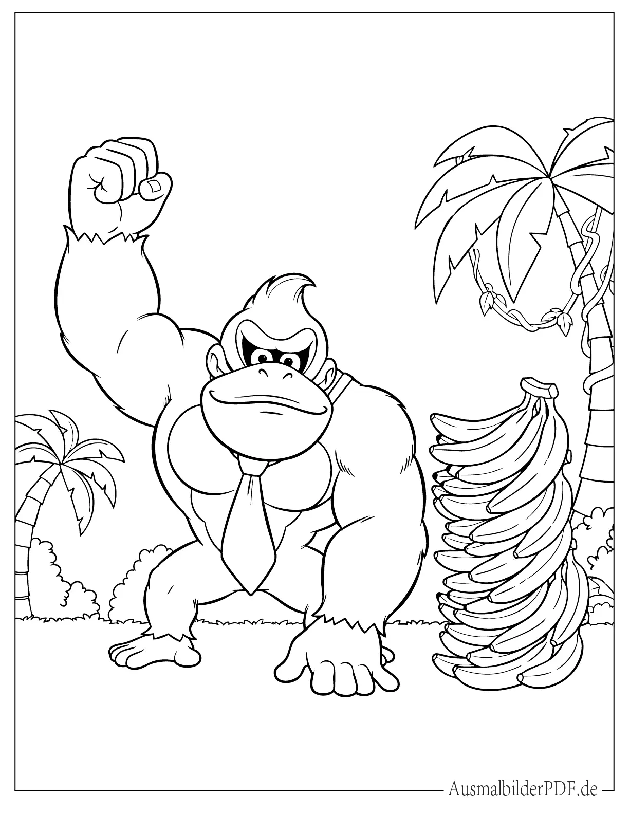 10 Donkey Kong Ausmalbilder (Gratis Malvorlagen zum drucken) Donkey Kong sitzt neben Bananen Ausmalbild