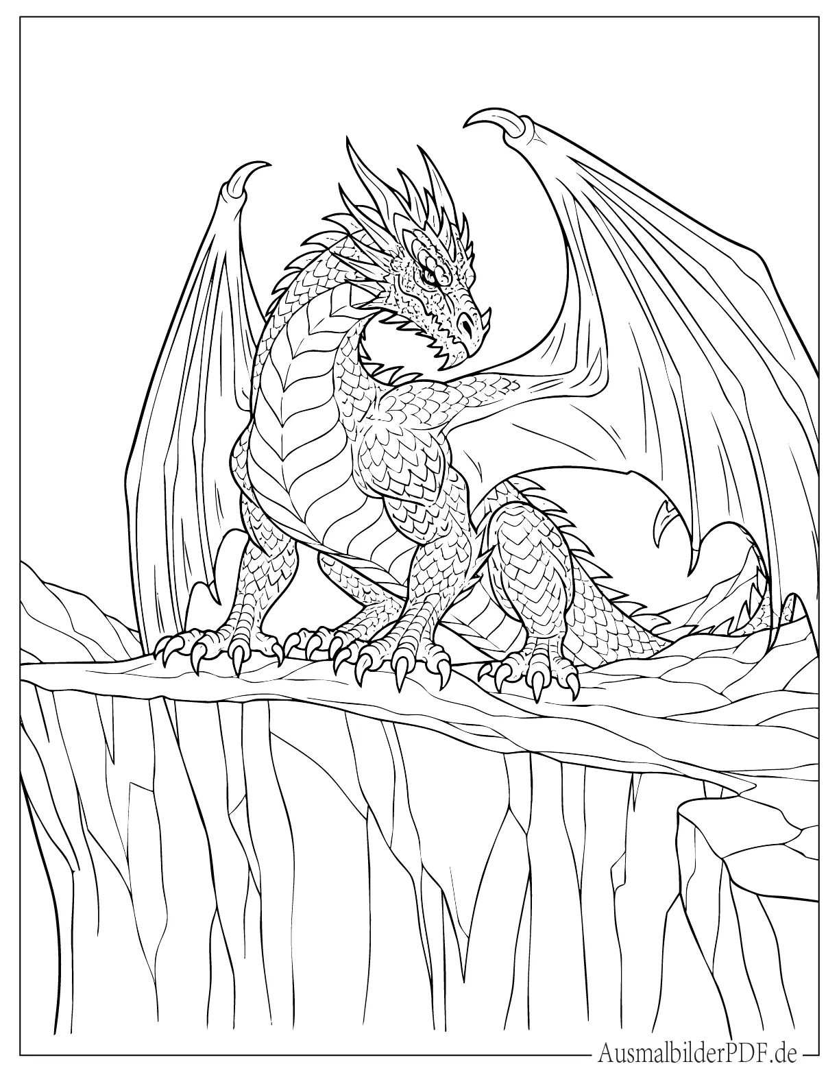 Drachen auf Klippe Ausmalvorlage