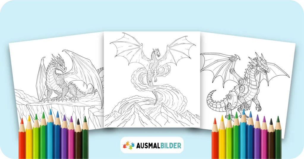 Drachen Ausmalbilder kostenlose Malvorlagen zum Ausdrucken für Kinder und Erwachsene