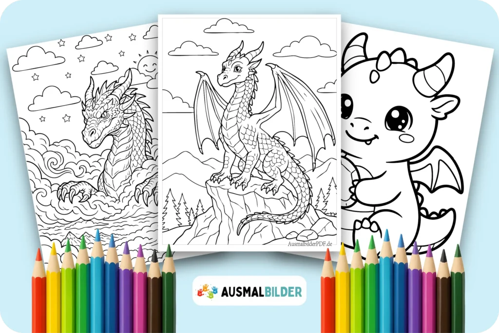 Drachen Ausmalbilder kostenlose zum Ausdrucken für Kinder und Erwachsene