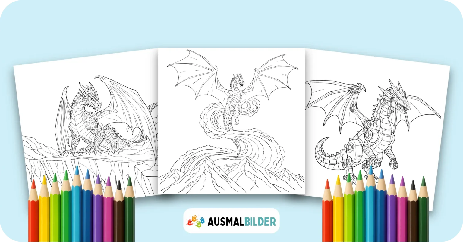 Drachen Ausmalbilder kostenlose Malvorlagen zum Ausdrucken für Kinder und Erwachsene