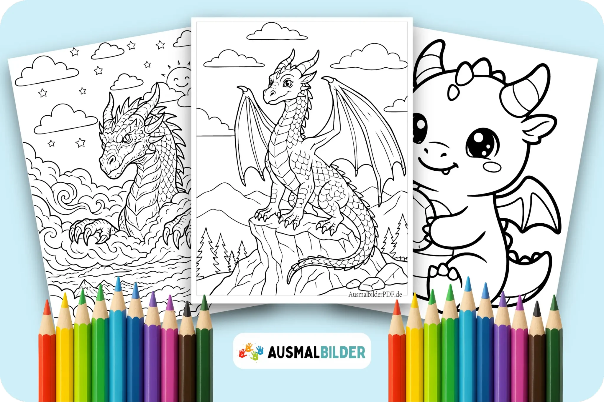Drachen Ausmalbilder kostenlose zum Ausdrucken für Kinder und Erwachsene