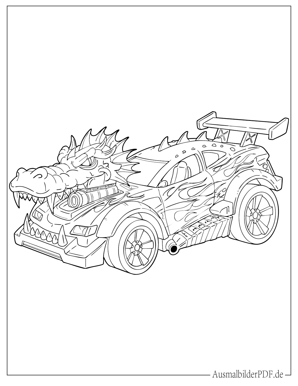 Drachen Hot Wheels Auto mit Flamme Malvorlage