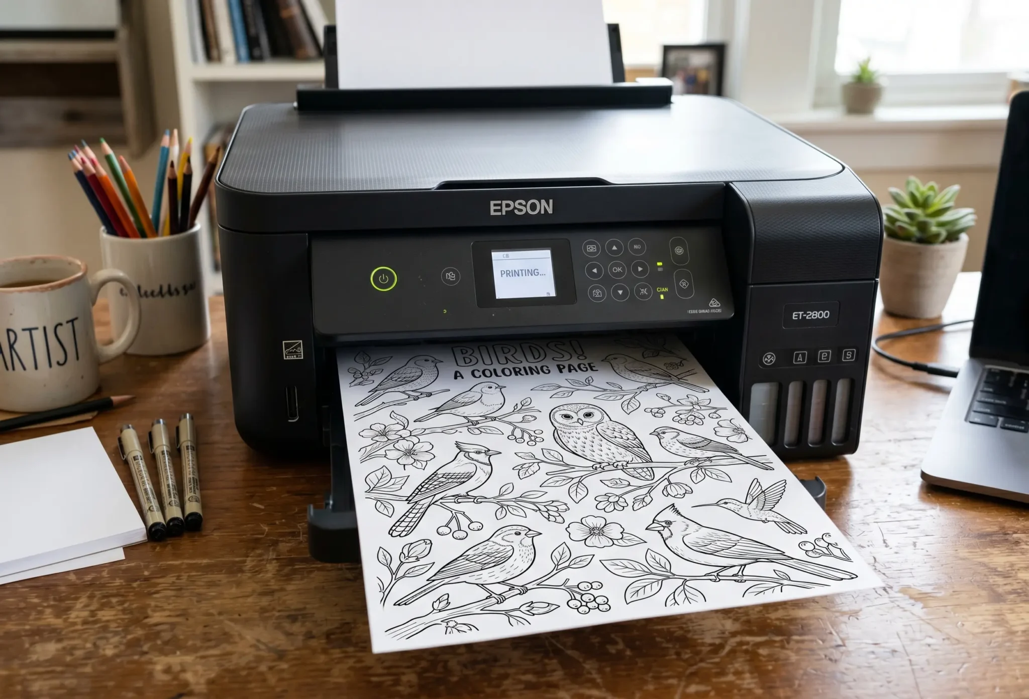 Drucker druckt ein Vogel Ausmalbild