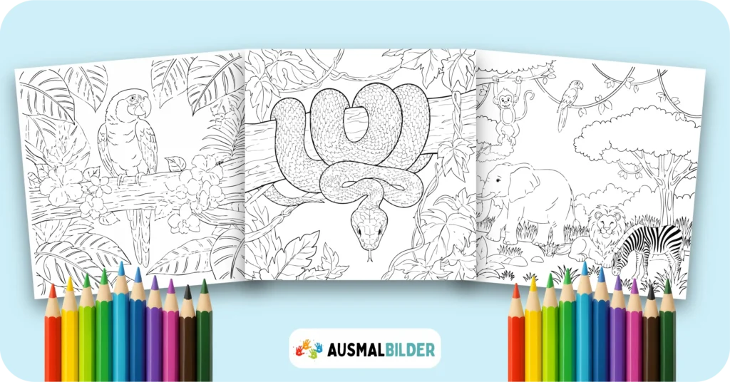 Dschungel Ausmalbilder kostenlose Malvorlagen zum Ausdrucken für Kinder und Erwachsene