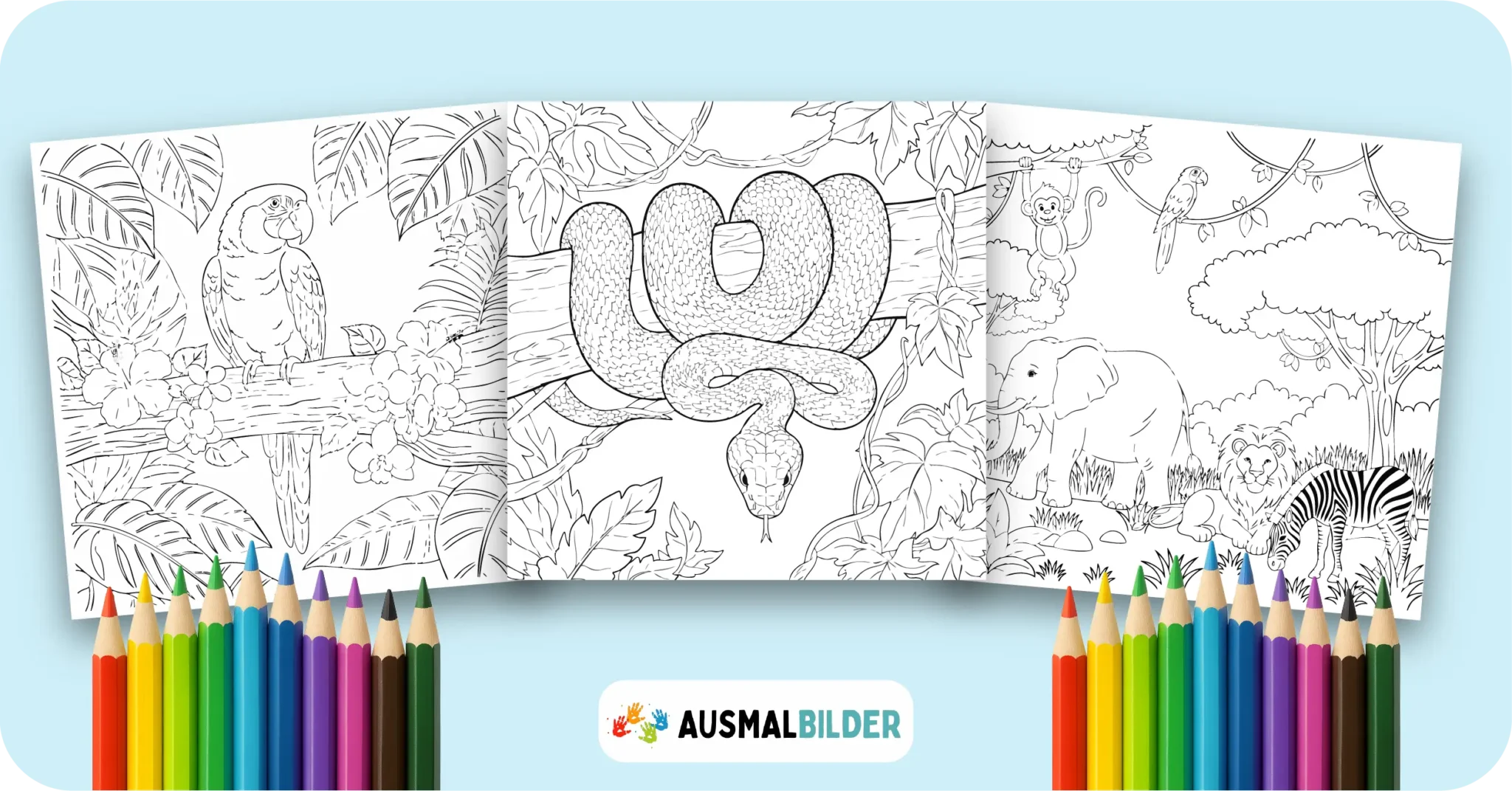 Dschungel Ausmalbilder kostenlose Malvorlagen zum Ausdrucken für Kinder und Erwachsene