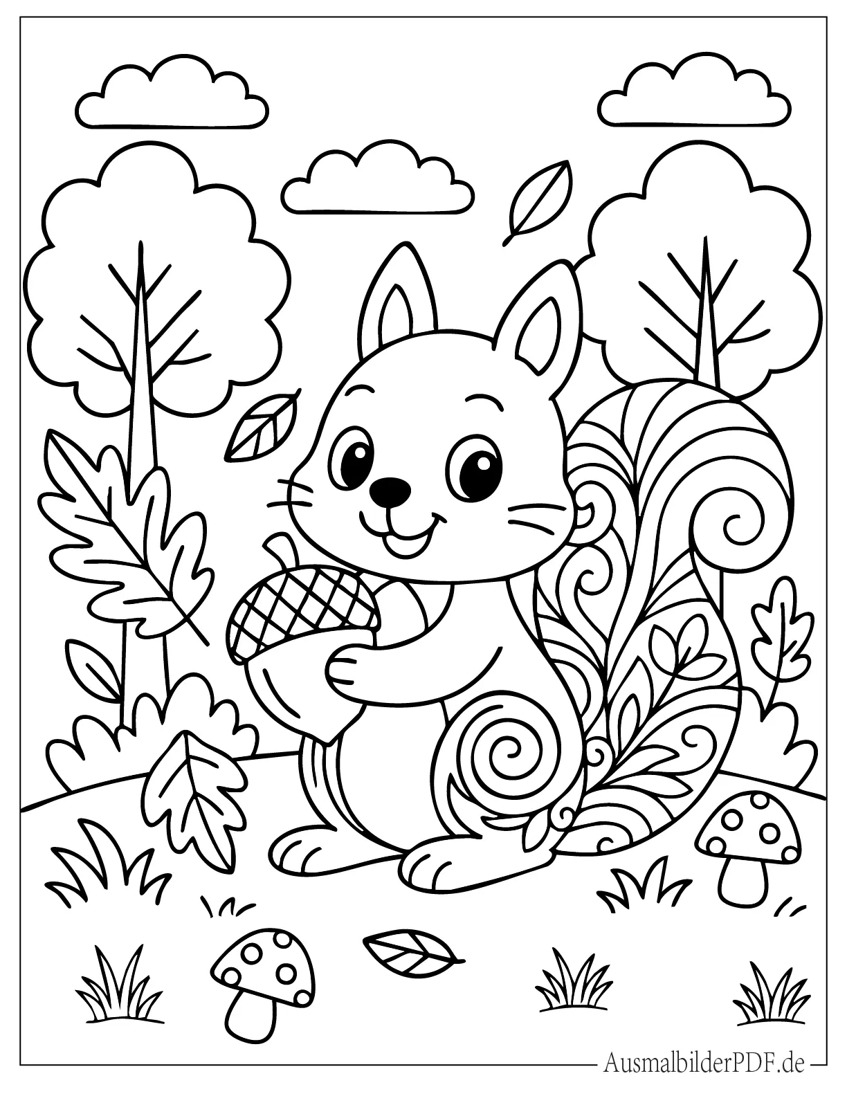 Einfaches Eichhörnchen Malvorlage für Kinder