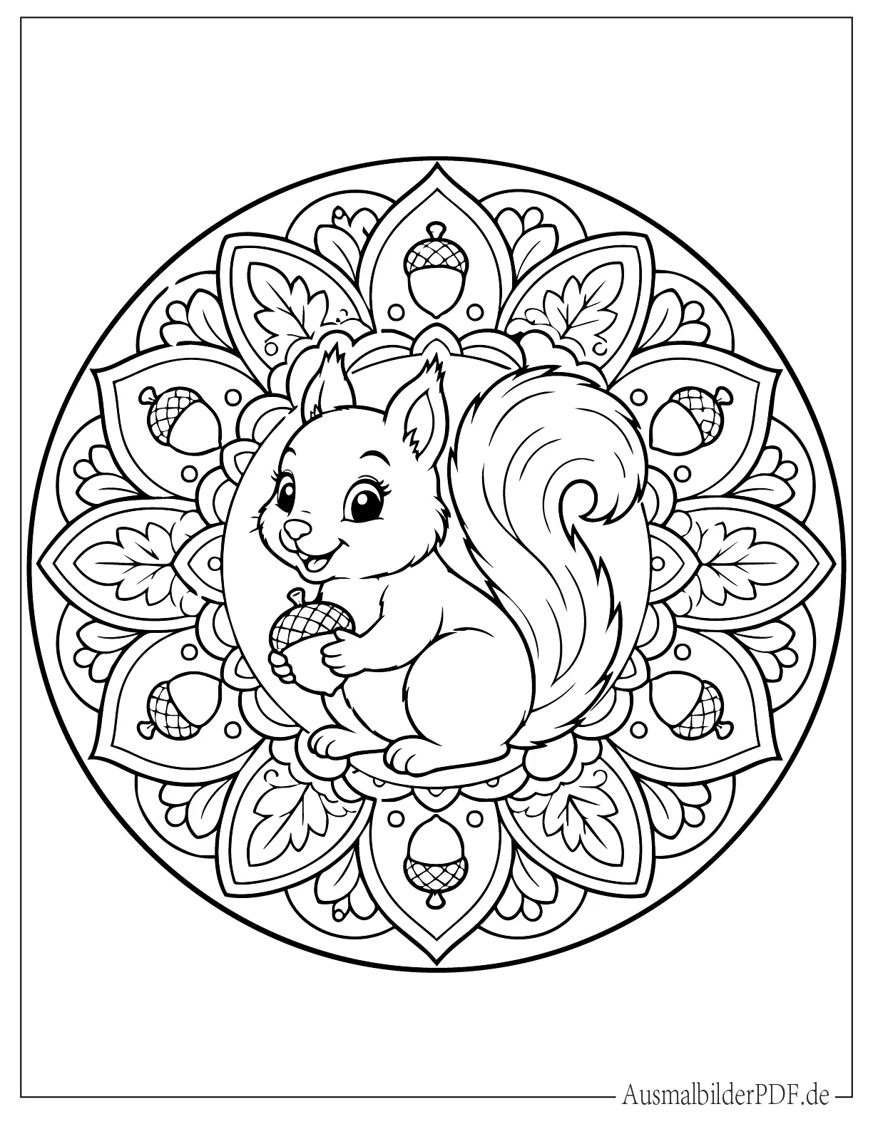 Detailliertes Eichhörnchen Mandala Ausmalbild