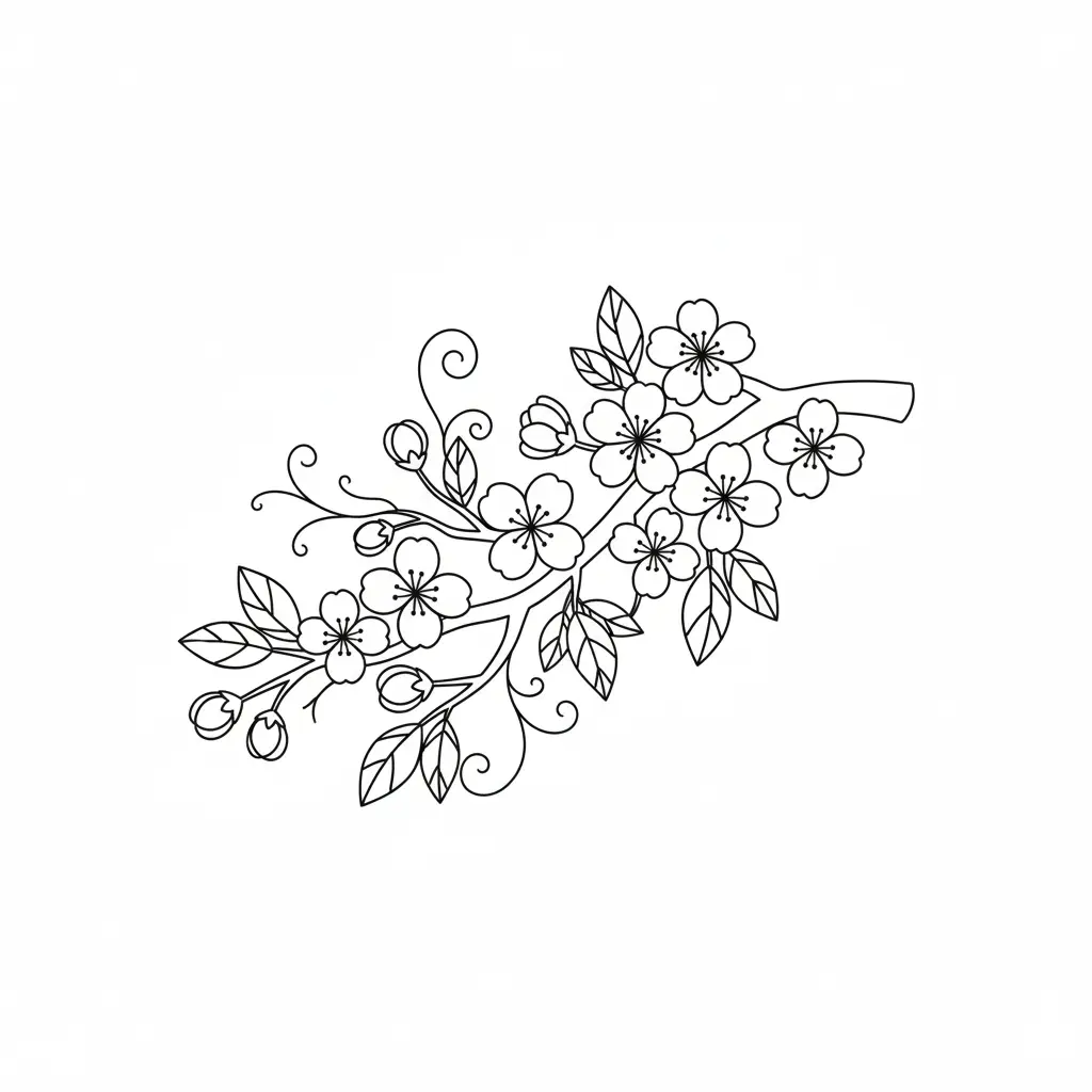 30+ Blumen Ausmalbilder (Gratis Malvorlage zum Ausdrucken) Ein leichtes Ausmalbild mit hübschen Kirschblütenzweigen, ideal für Kinder oder Anfänger, die gerne frühlingshafte Motive ausmalen