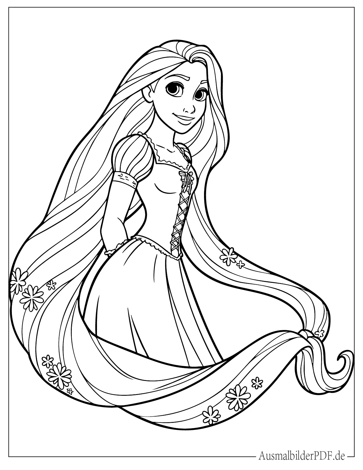 10+ Ausmalbilder Rapunzel (Gratis Malvorlagen zum Ausdrucken) Einfaches Prinzessin Rapunzel Malvorlage für kleine Mädchen
