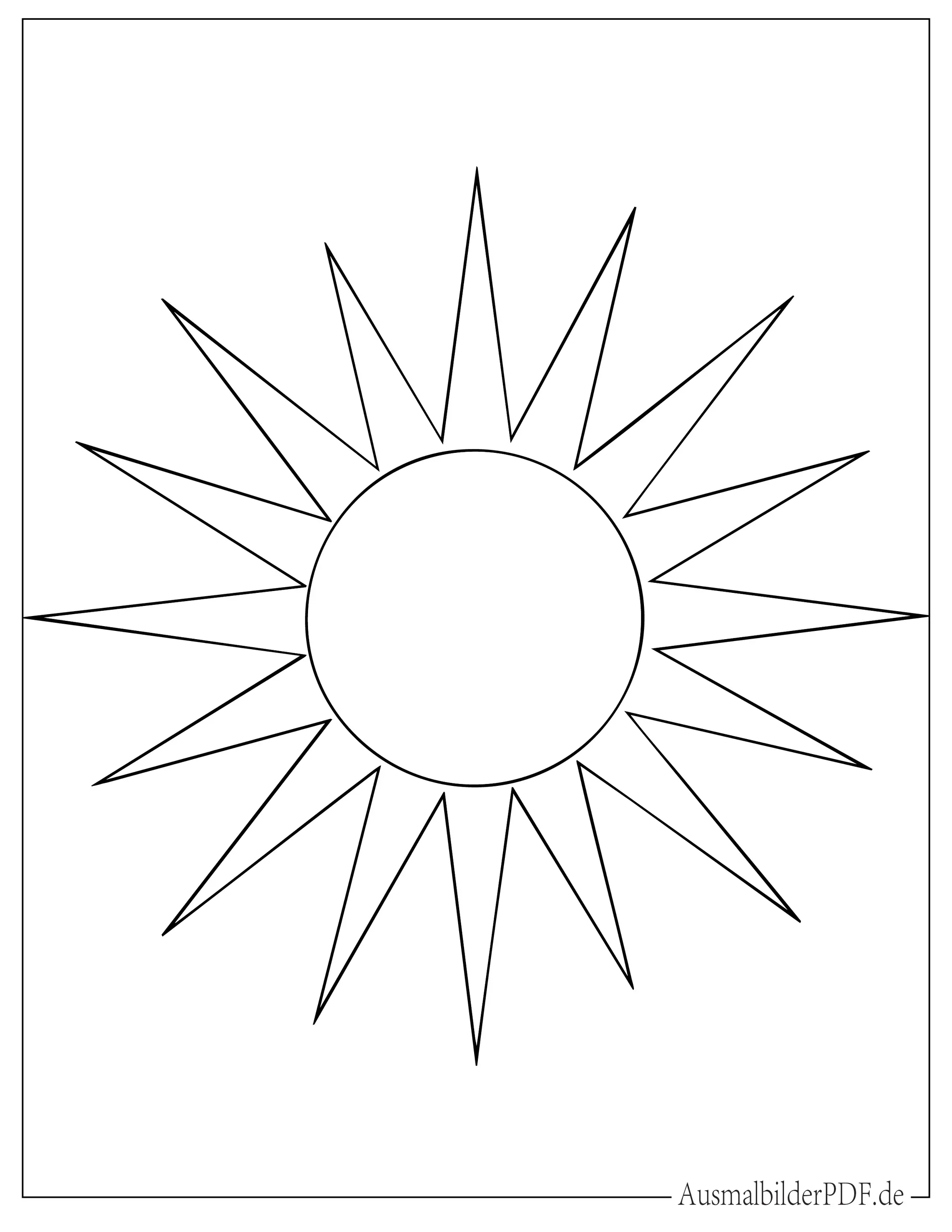 Einfache Sonne mit großen Sonnenstrahlen zum Ausmalen für Vorschulkinder