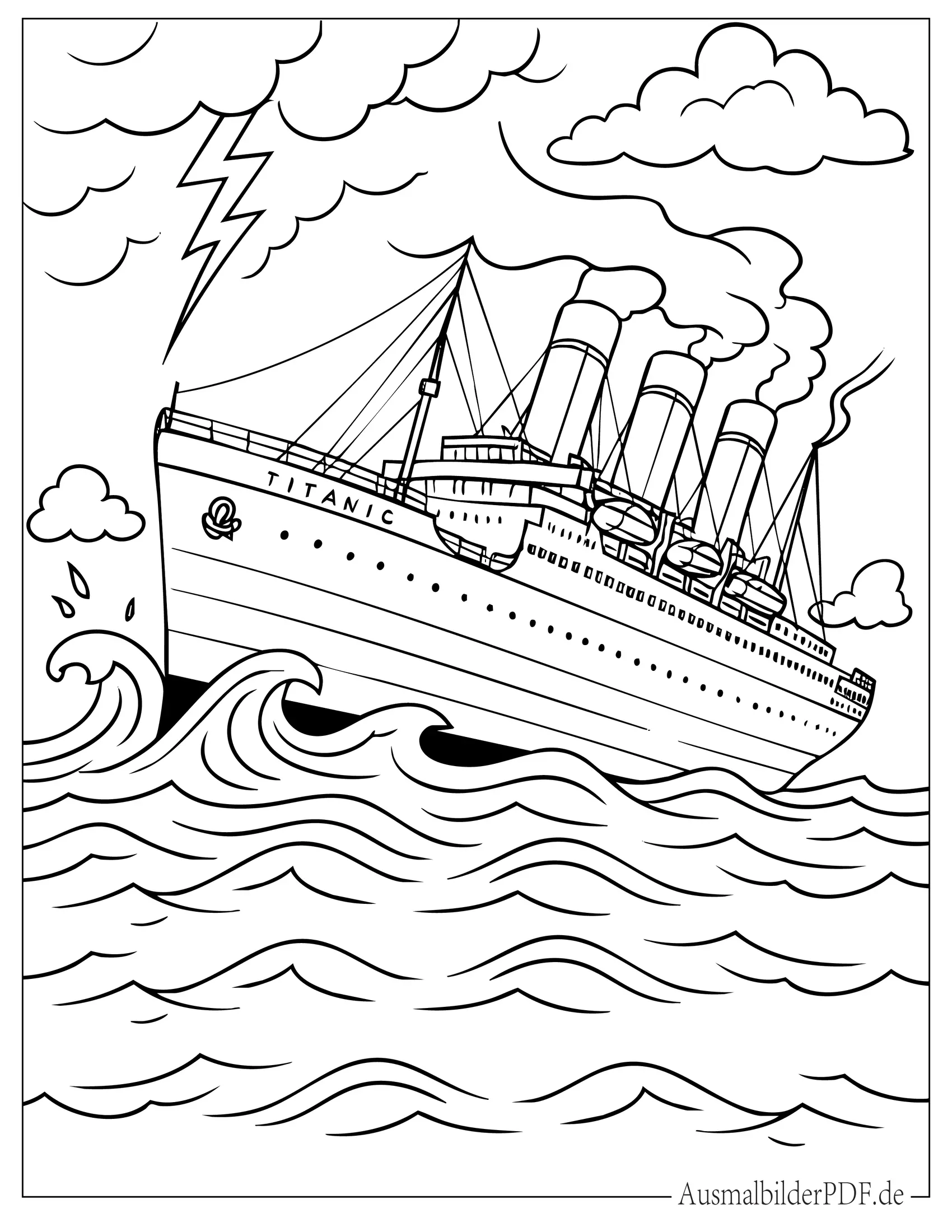 Titanic im Sturm Malvorlage zum Ausdrucken