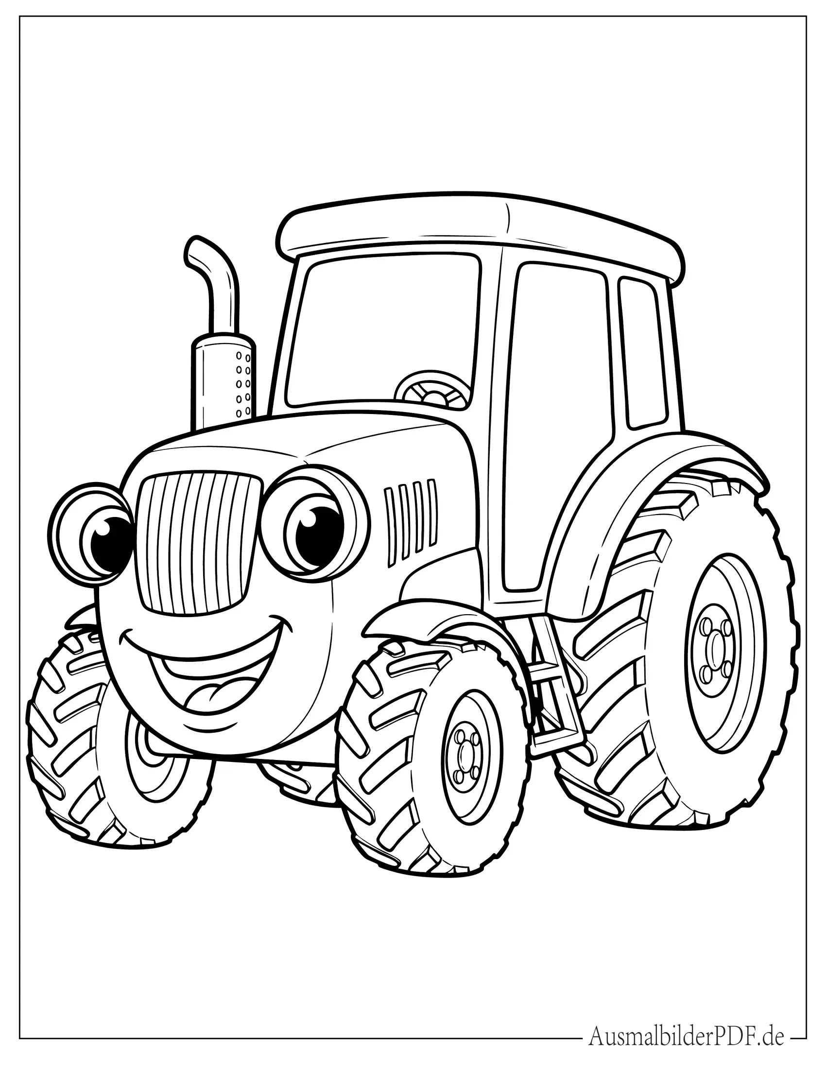 Einfacher Cartoon Traktor Ausmalbild für Kinder